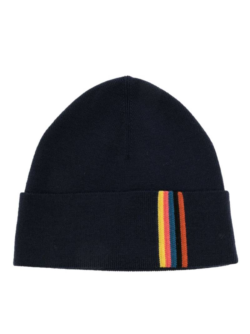 Paul Smith stripe-detail wool beanie - Blue von Paul Smith