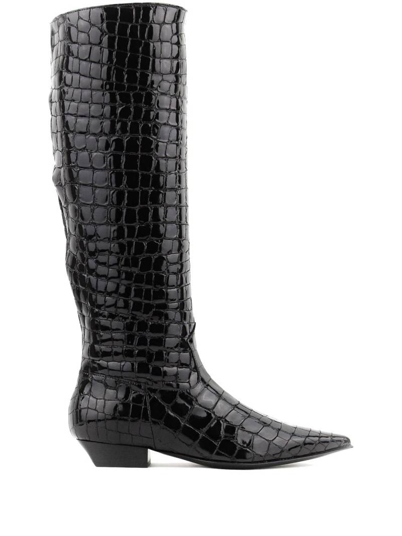 Paul Warmer crocodile-embossed patent boots - Black von Paul Warmer