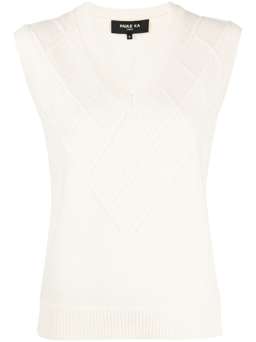 Paule Ka V-neck argyle-knit top - White von Paule Ka