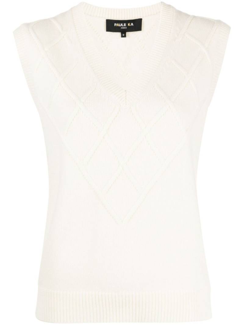 Paule Ka V-neck argyle-knit top - White von Paule Ka