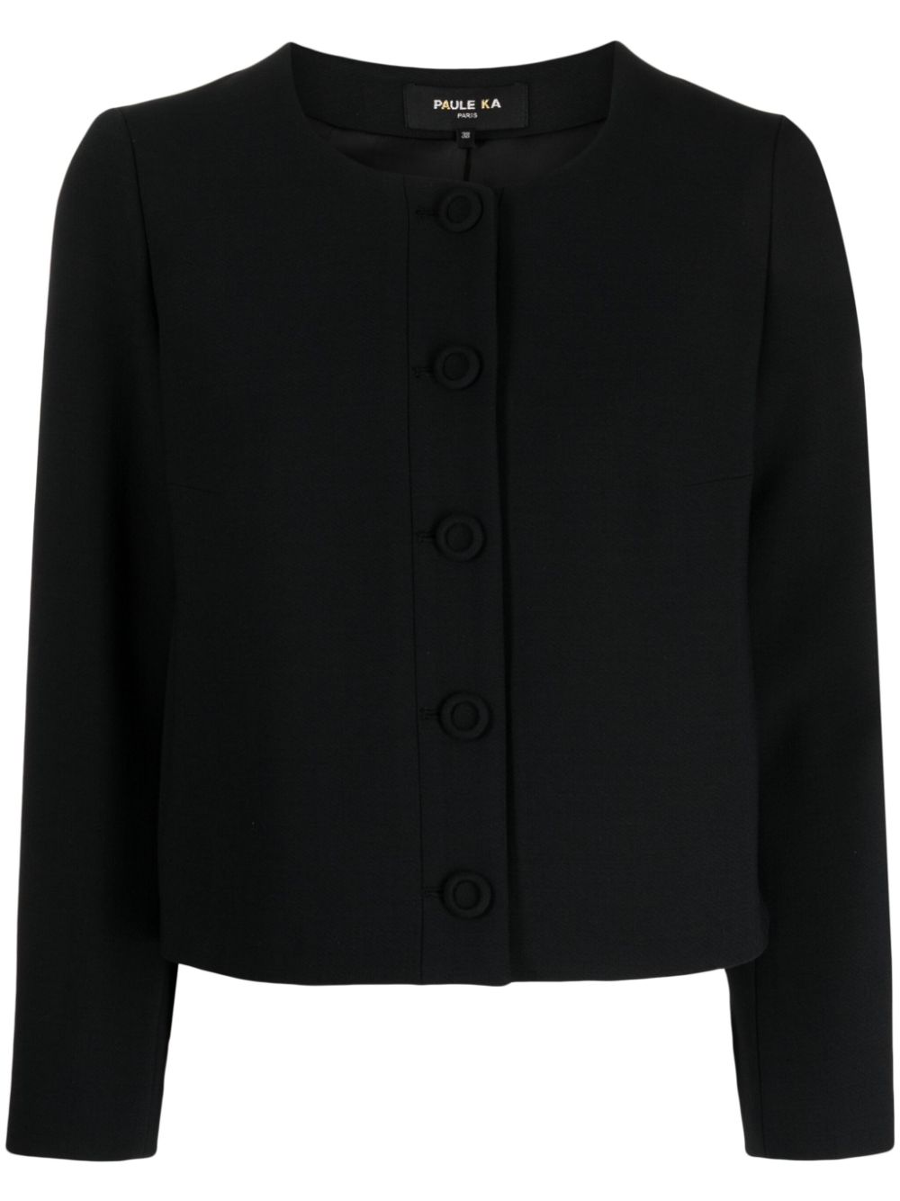 Paule Ka collarless twill single-breasted blazer - Black von Paule Ka