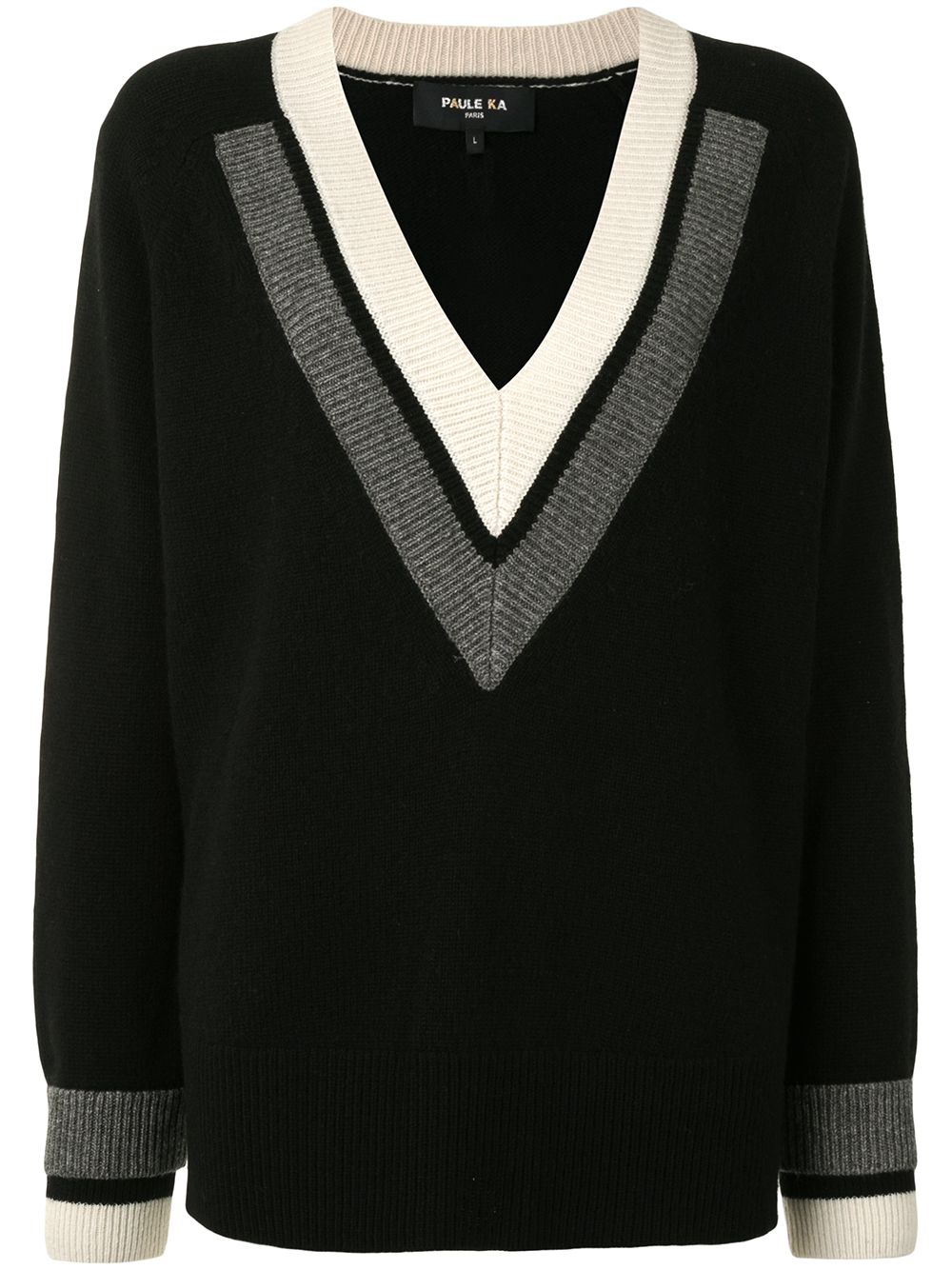 Paule Ka knitted V-neck panel detail jumper - Black von Paule Ka