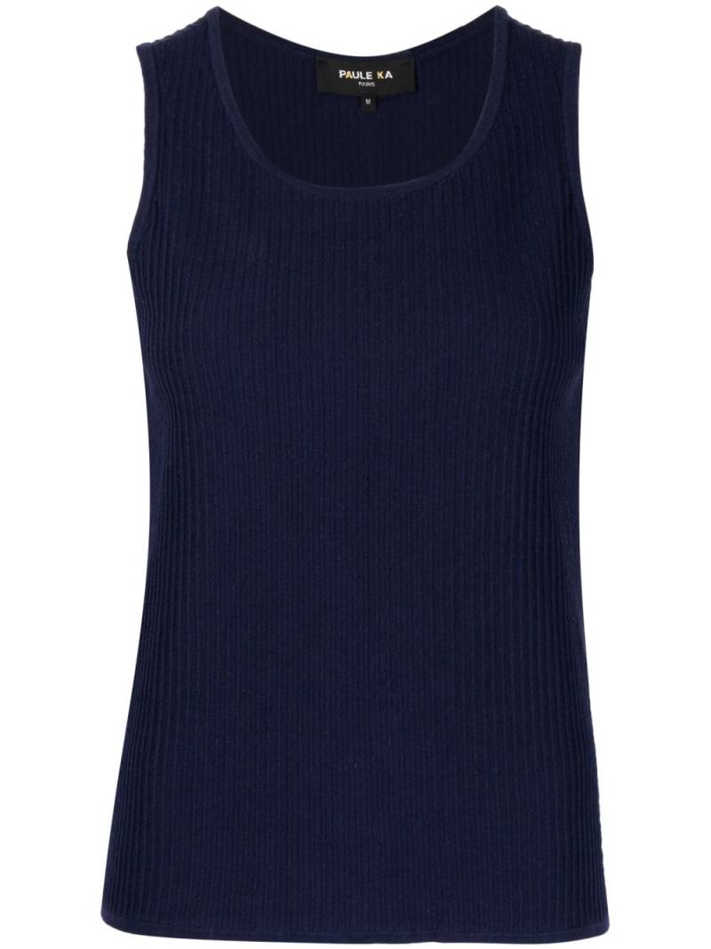 Paule Ka ribbed-knit cotton-blend tank top - Blue von Paule Ka