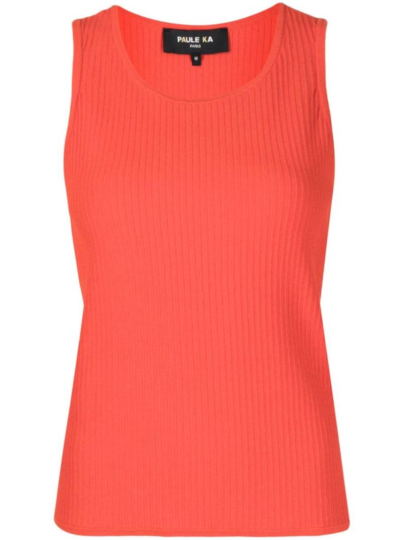 Paule Ka ribbed-knit cotton-blend tank top - Red von Paule Ka