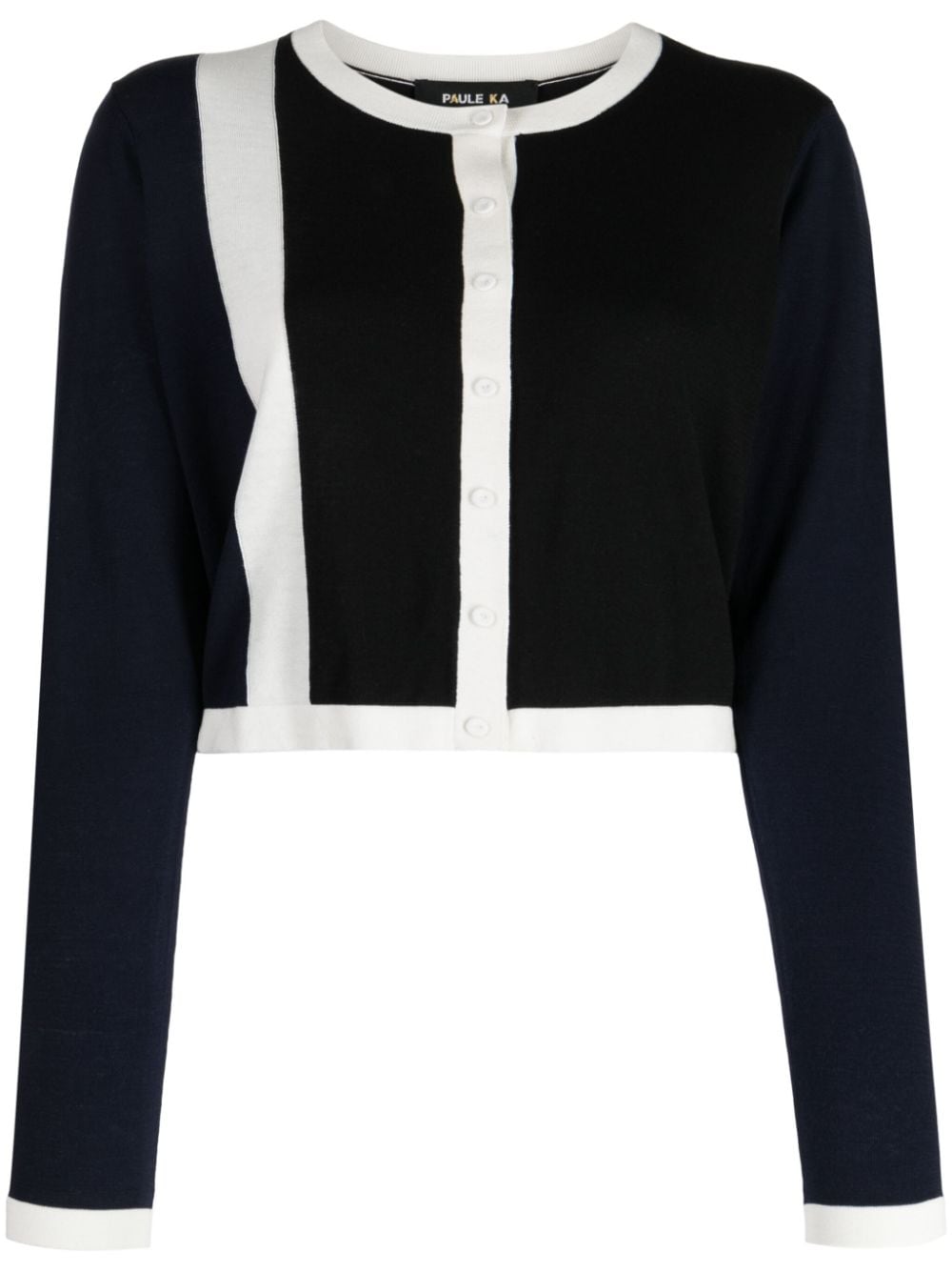 Paule Ka stripe-detail cropped cardigan - Blue von Paule Ka