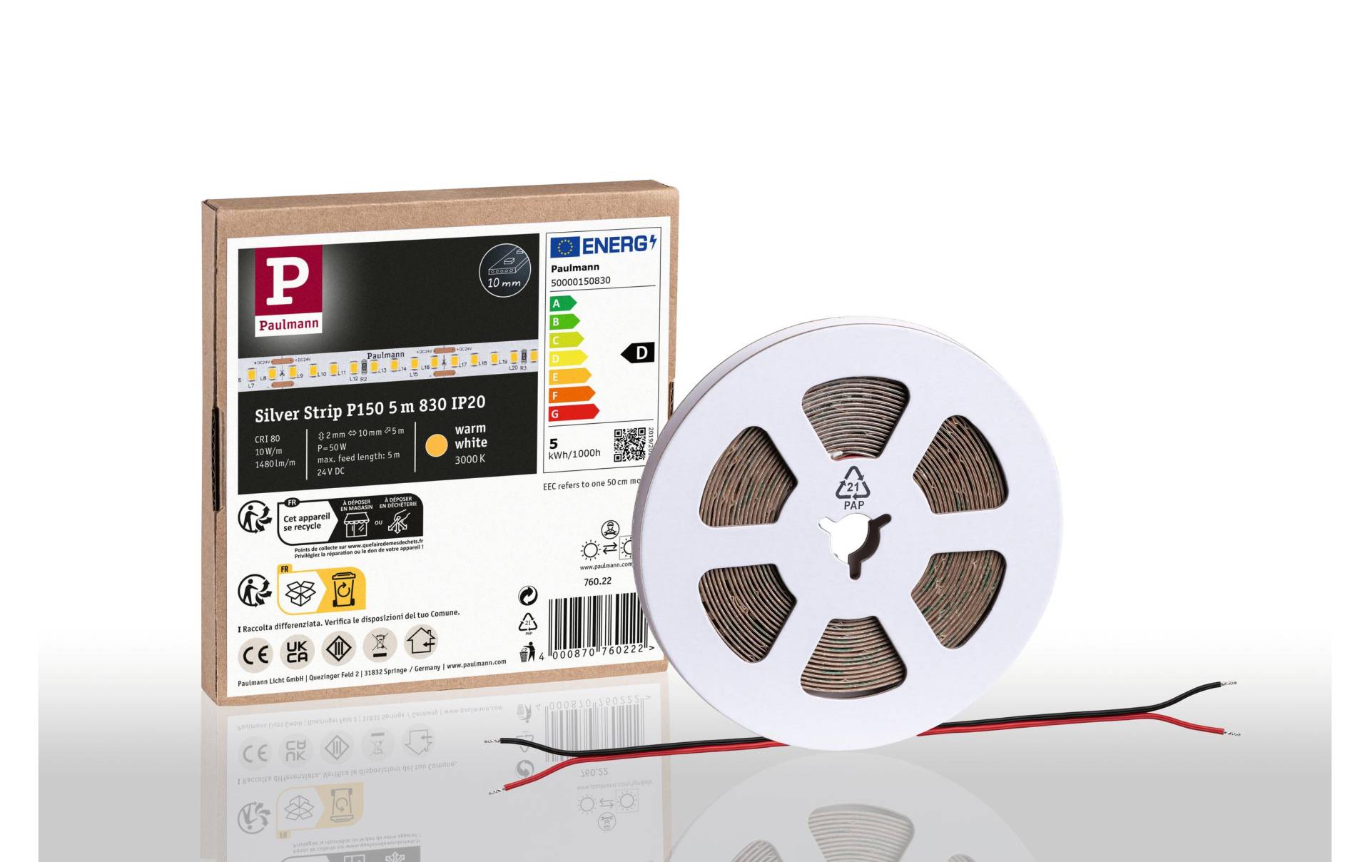 Paulmann LED-Streifen »Silver P150 830 5m 50W 160LEDs/m 3000K«, 800 St.-flammig Paulmann LED-Streifen »Silver P150 830 5m 50W 160LEDs/m 3000K«, 800 St.-flammig von Paulmann