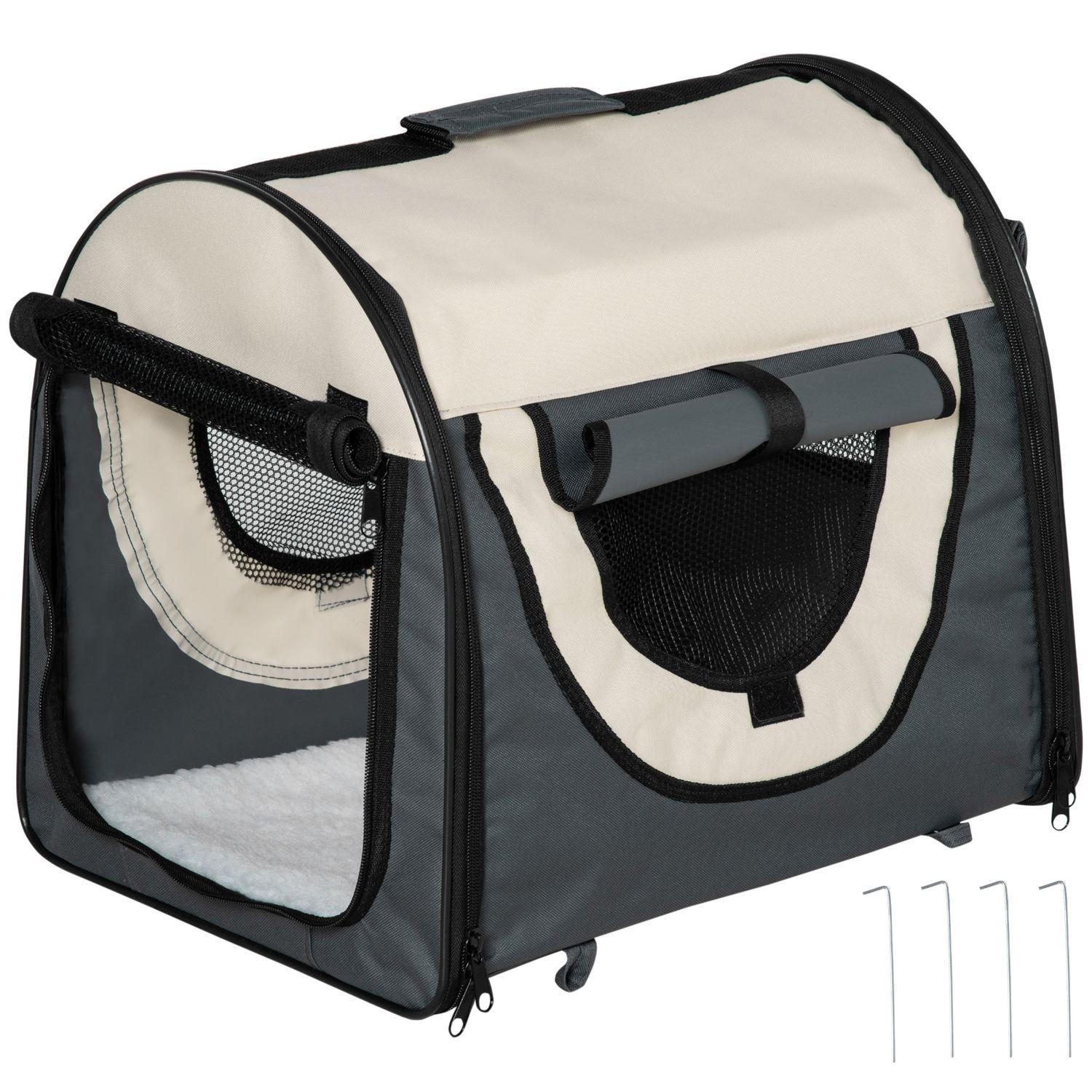 Hundebox Faltbar Hundetransportbox Haustierrucksack Kissen Reisetasche Wasserdicht Dunkelgrau 46x36x41cm Unisex  ONE SIZE von PawHut