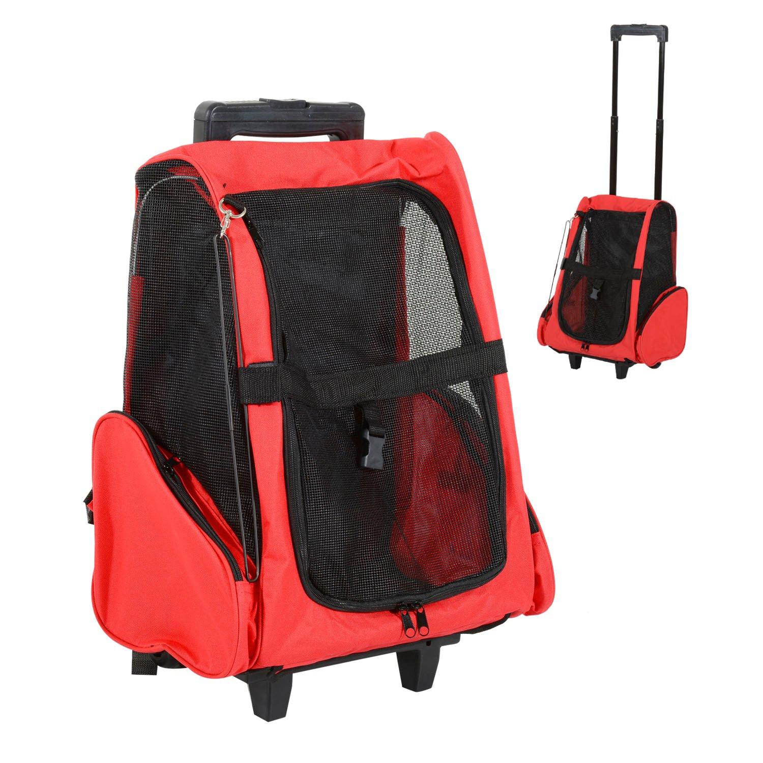 Hundetrolley Tragetasche Transporttasche Für Tiere Trolley 2-in-1 Mit Tür Und Fenster Atmungsaktiv Rot 42 X 25 X 55 Cm Unisex  ONE SIZE von PawHut