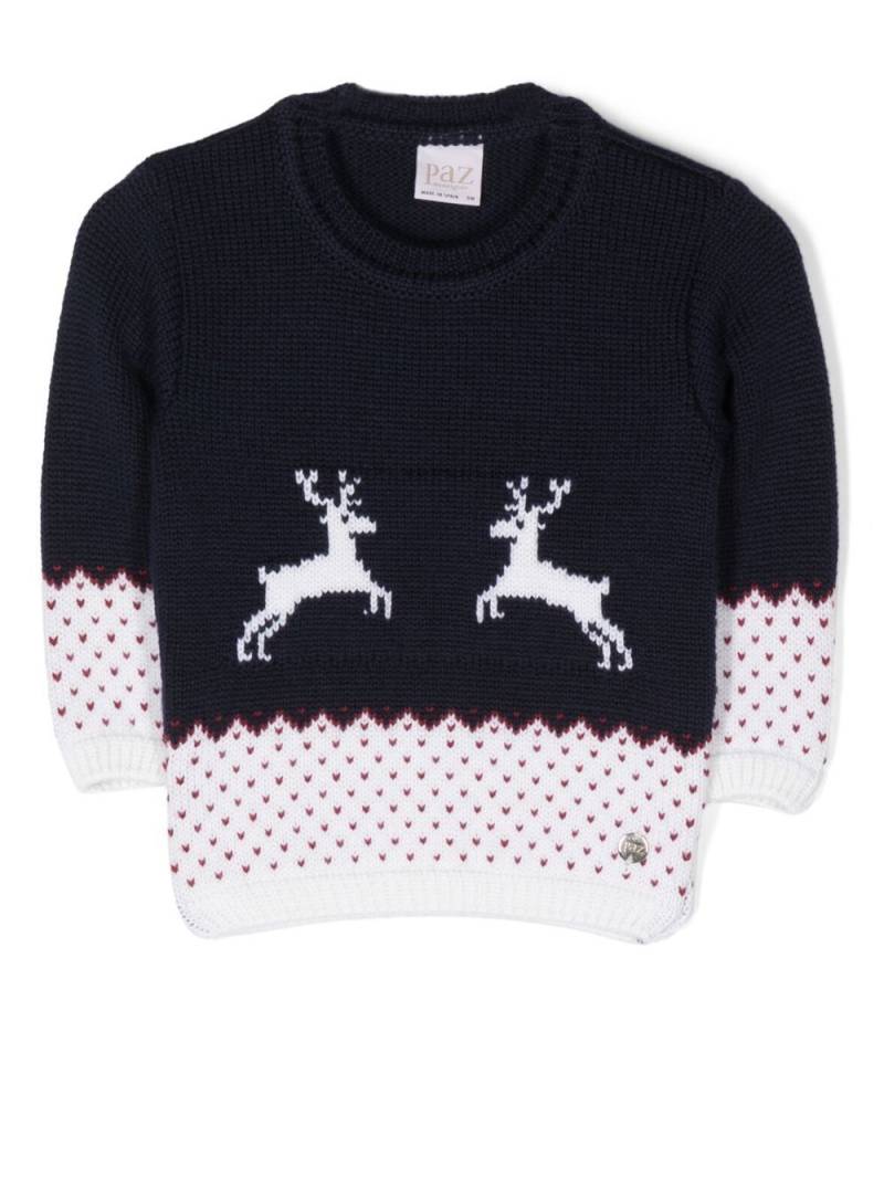 Paz Rodriguez reindeer-knit crew-neck jumper - Blue von Paz Rodriguez