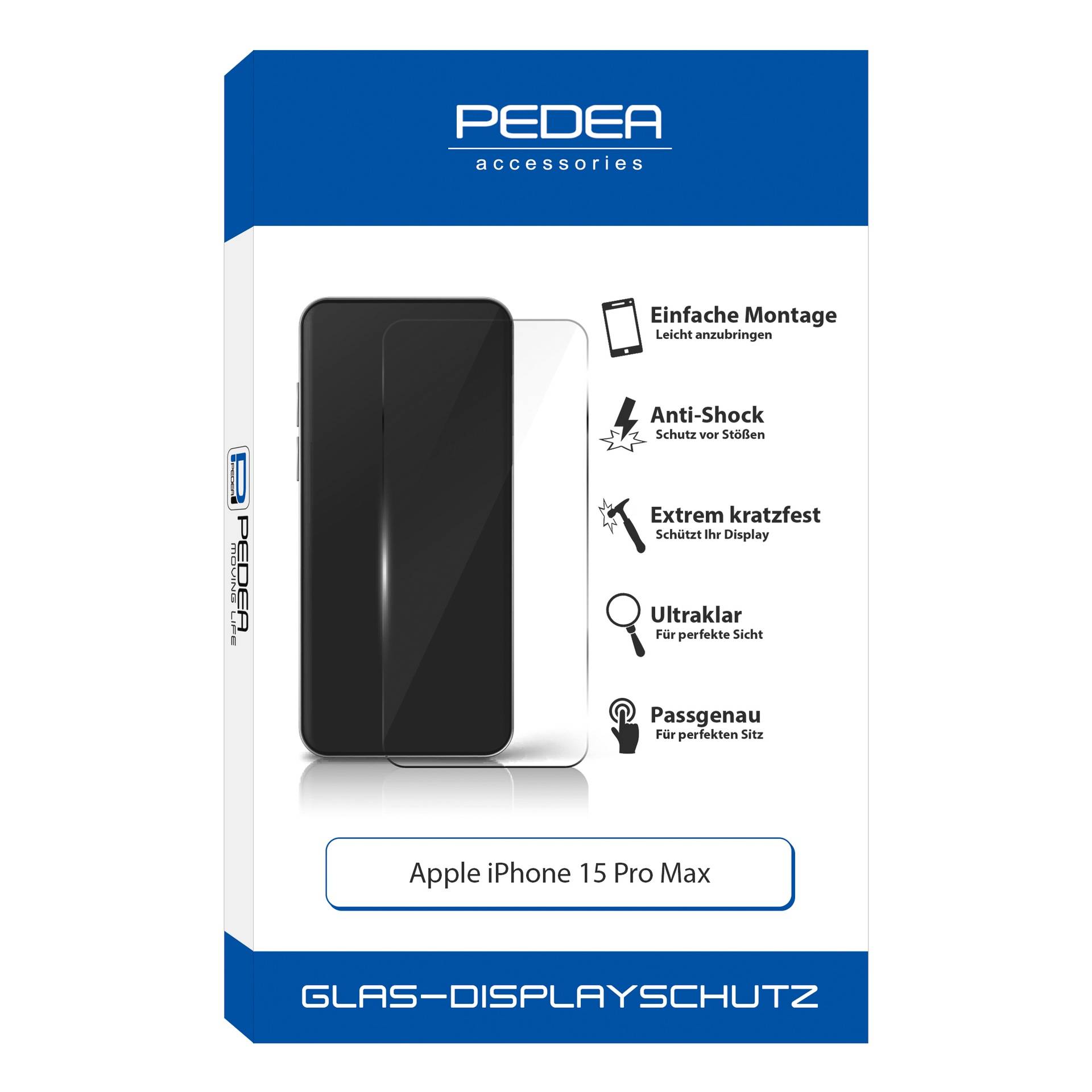 PEDEA Displayschutzglas »Display-Schutzglas«, für Apple iPhone 15 Pro Max, Displayschutz, Bildschirmschutz, Schutzfolie, Displayschutzfolie von Pedea