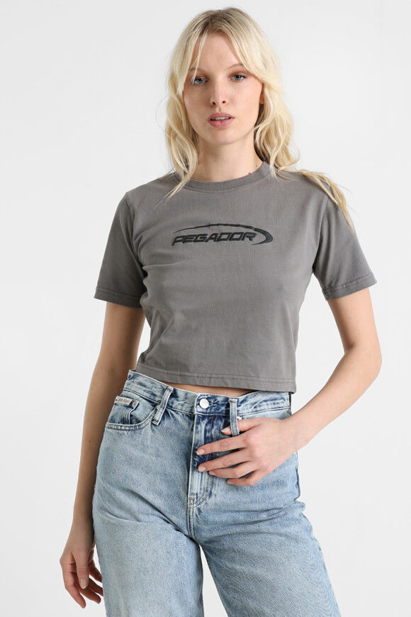 Pegador Naomi Crop T-Shirt | Washed Deep Grey | Damen  | L von Pegador