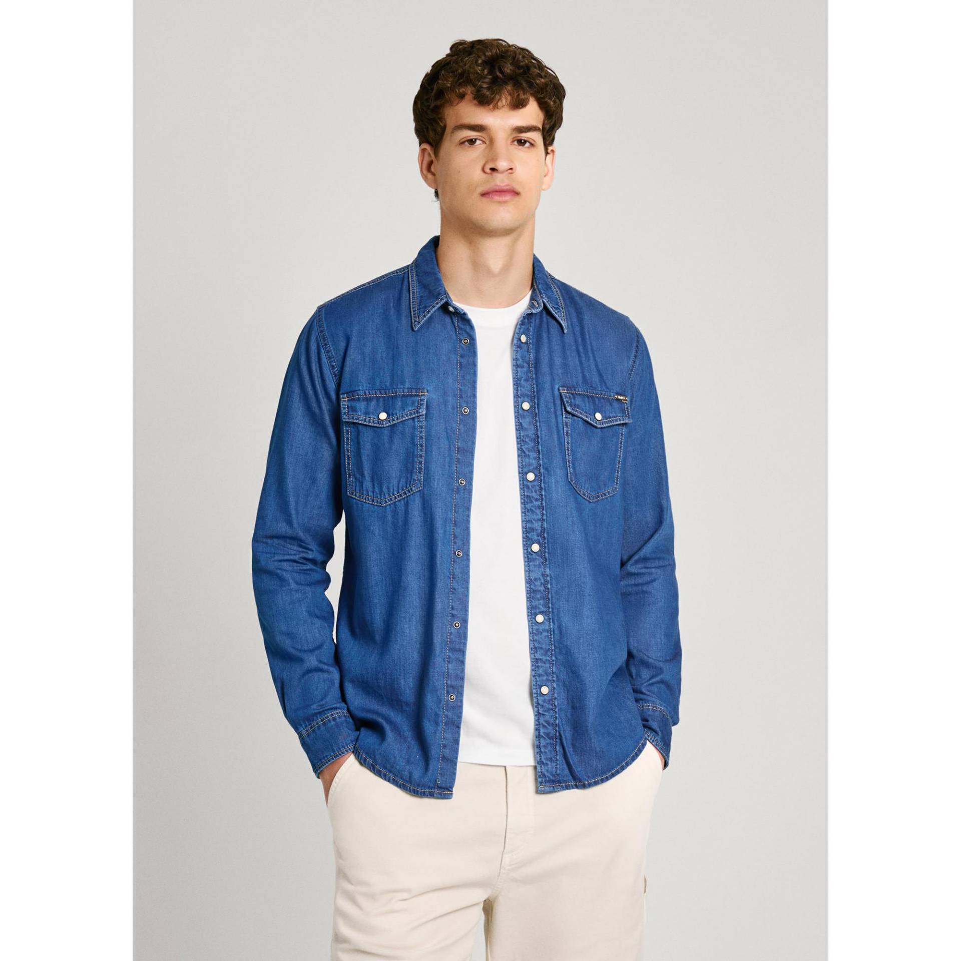 Hemd, Regular Fit, Langarm Herren Blau Denim L von Pepe Jeans