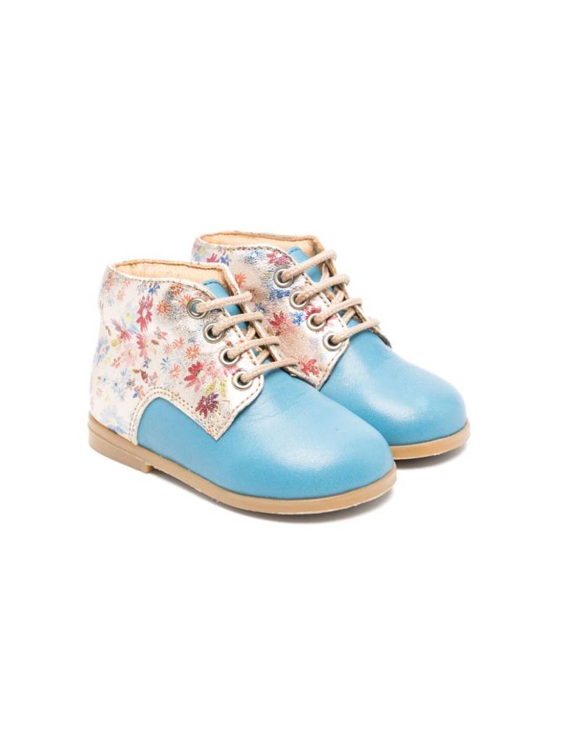 Pèpè floral-panel lace-up boots - Blue von Pèpè