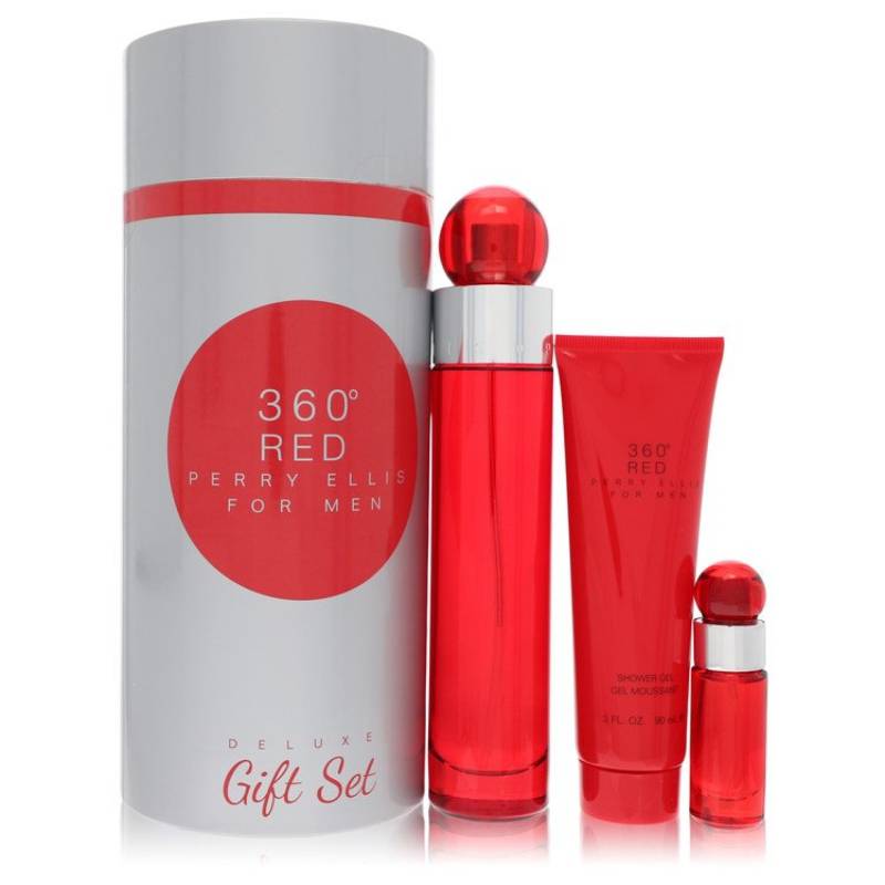 Perry Ellis 360 Red Gift Set -- 100 ml Eau De Toilette Spray + 7 ml Mini EDT Spray + 88 ml Shower Gel in Tube Box von Perry Ellis