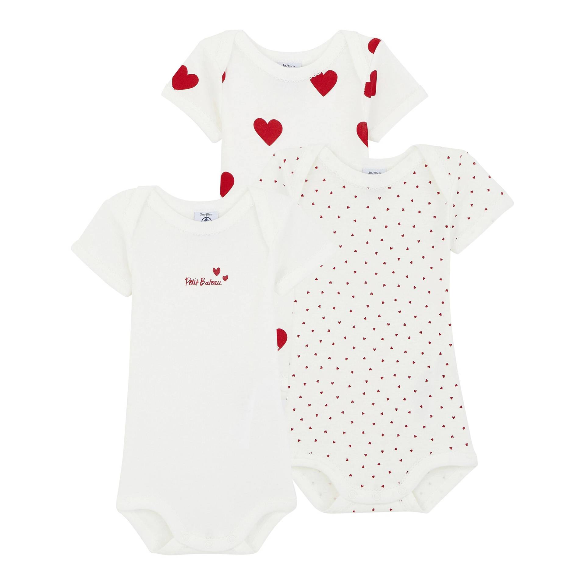 3er-Pack Body kurzarm Herzen von Petit Bateau