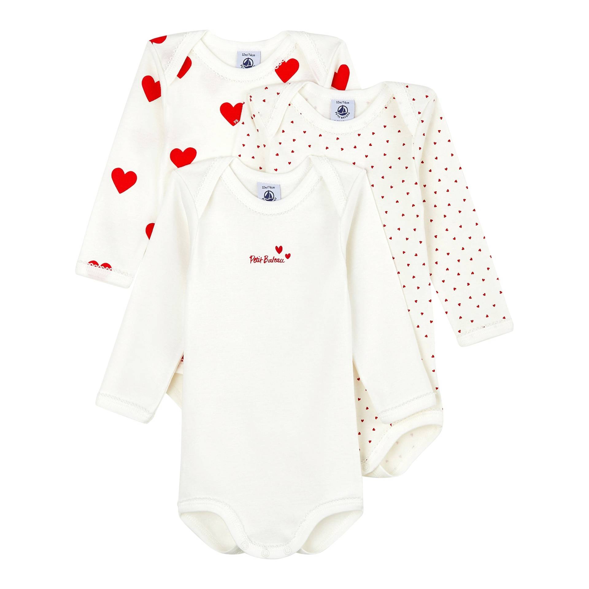 3er-Pack Body langarm Herzen von Petit Bateau