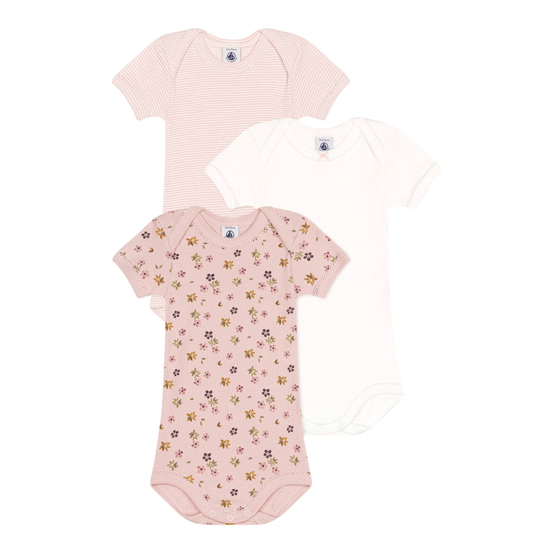 3er-Pack Bodys kurzarm Blumen Ringel von Petit Bateau