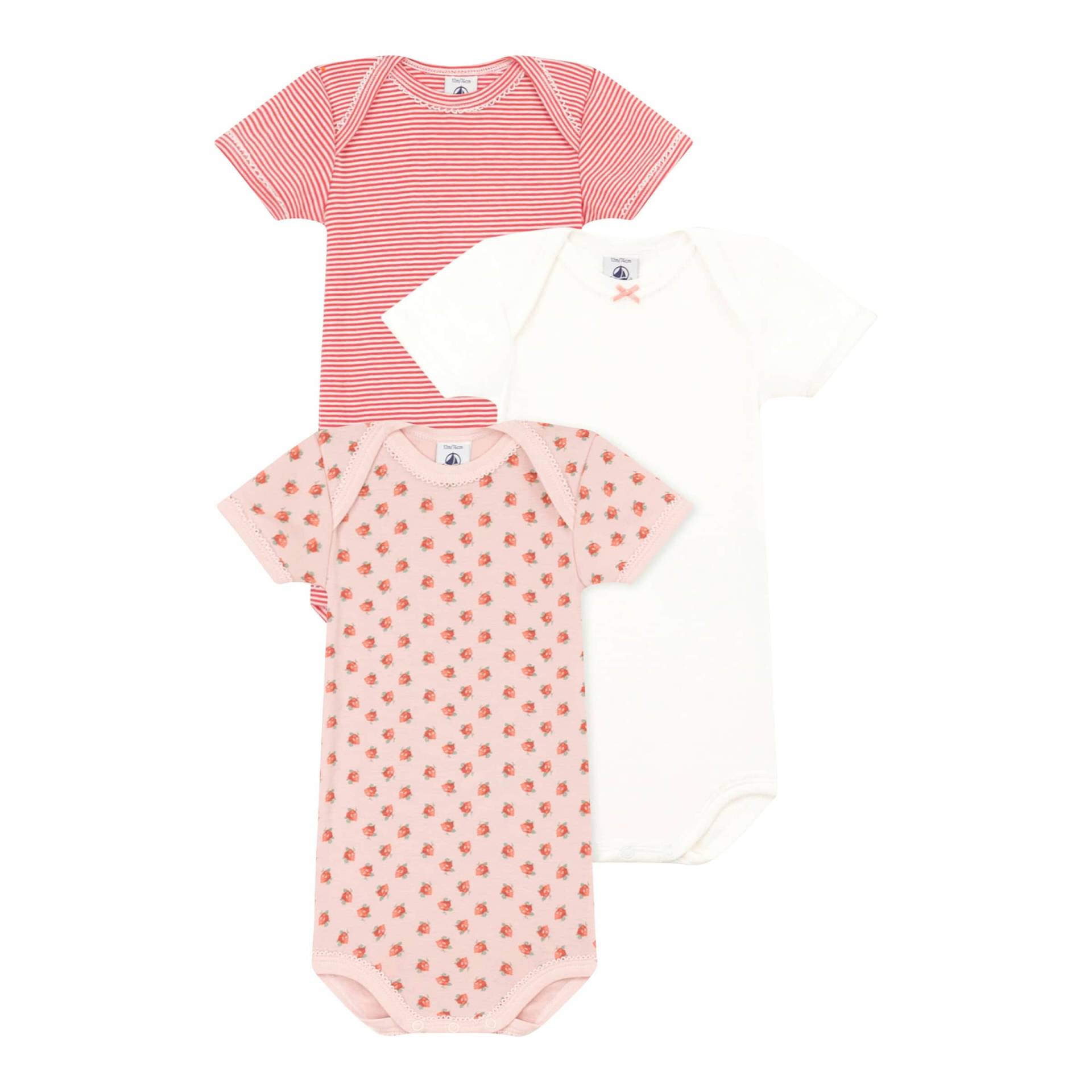 3er-Pack Bodys kurzarm Blumen Ringel von Petit Bateau