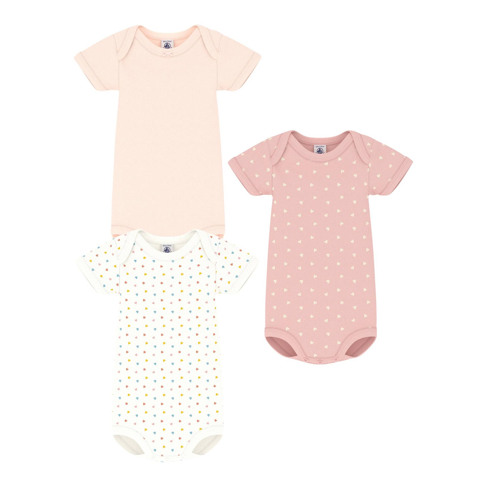 3er-Pack Bodys kurzarm Herzen von Petit Bateau