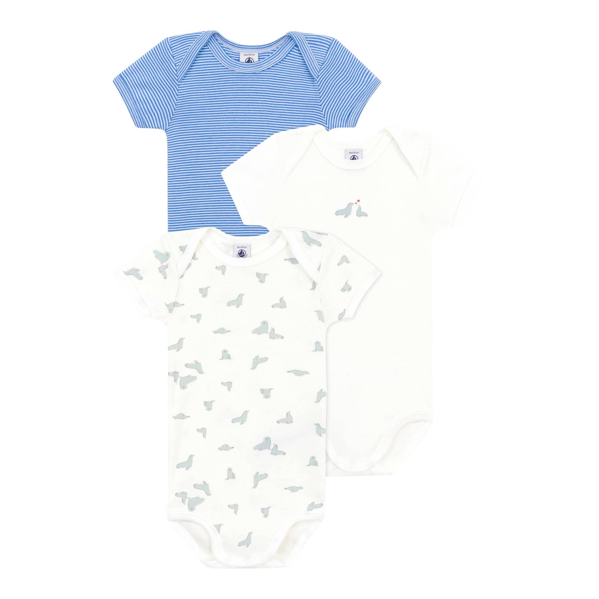 3er-Pack Bodys kurzarm Robben Ringel von Petit Bateau