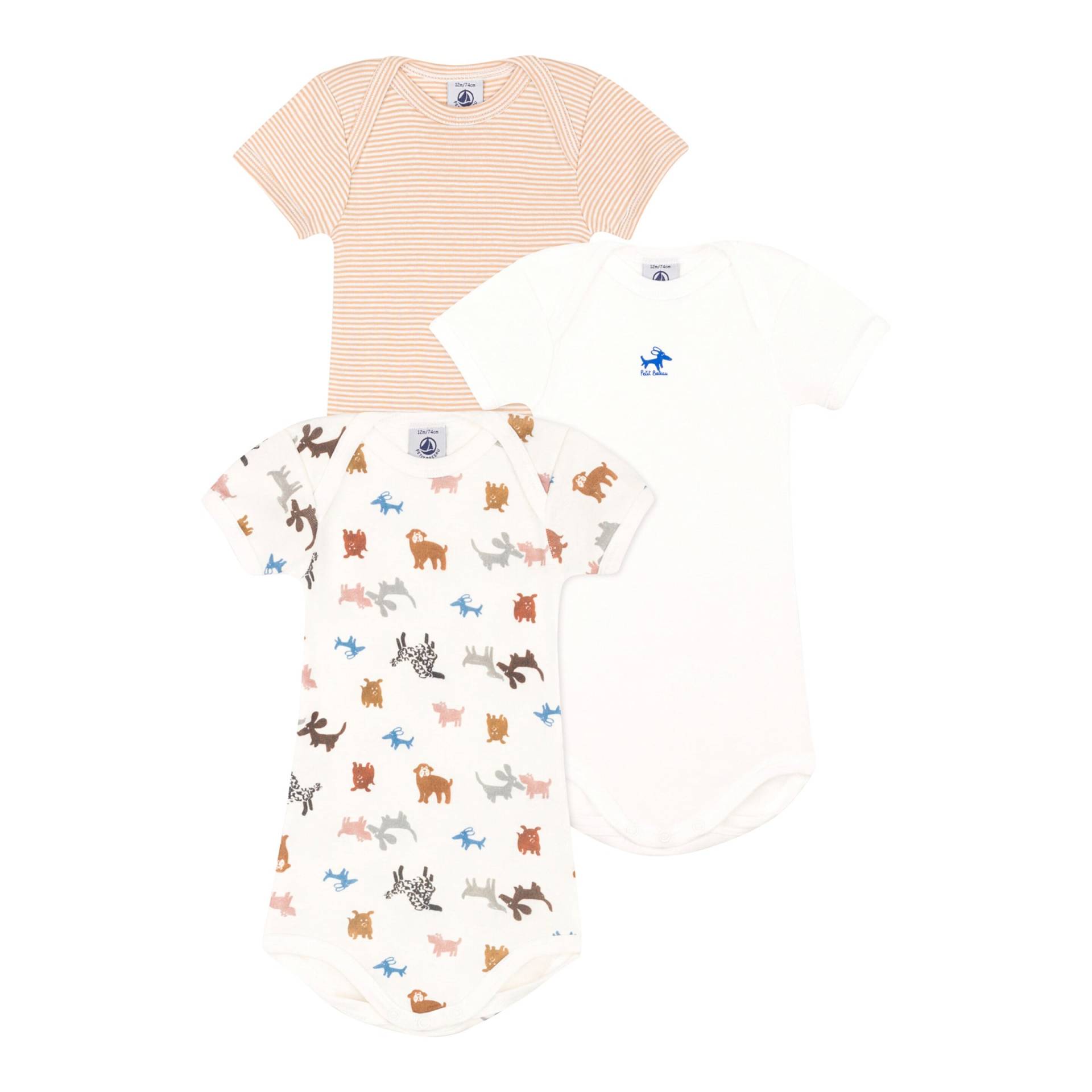 3er-Pack Bodys kurzarm Tiere Ringel von Petit Bateau