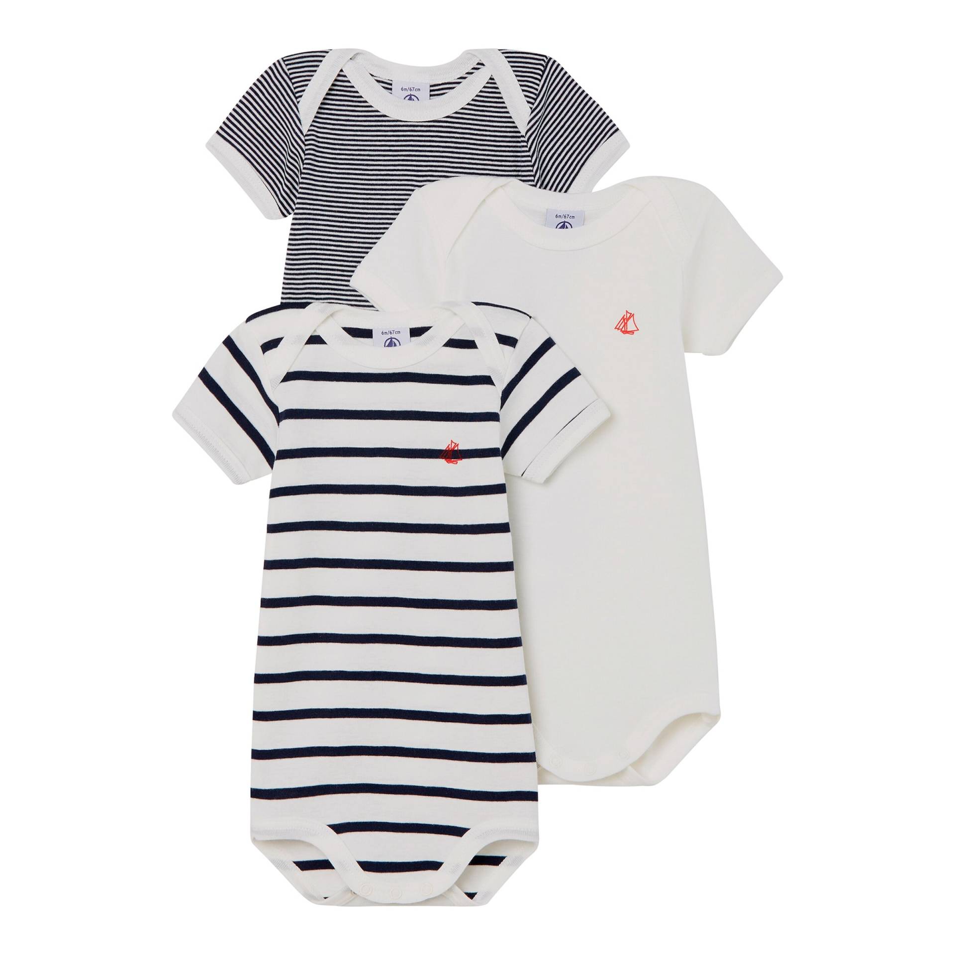 3er-Pack Bodys kurzarm Uni Ringel 3er-Pack Bodys kurzarm Uni Ringel von Petit Bateau