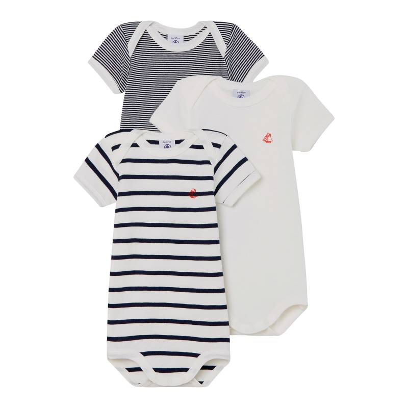 3er-Pack Bodys kurzarm Uni Ringel von Petit Bateau