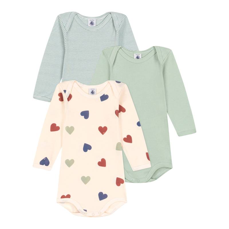 3er-Pack Bodys langarm Herzen Ringel von Petit Bateau