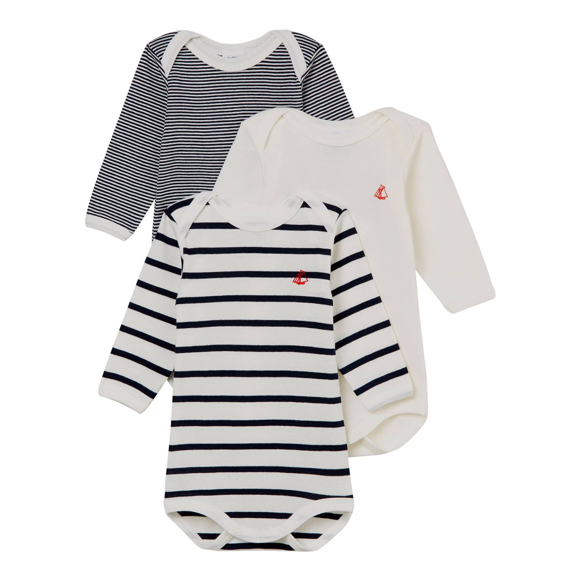 3er-Pack Bodys langarm Uni Ringel 3er-Pack Bodys langarm Uni Ringel von Petit Bateau