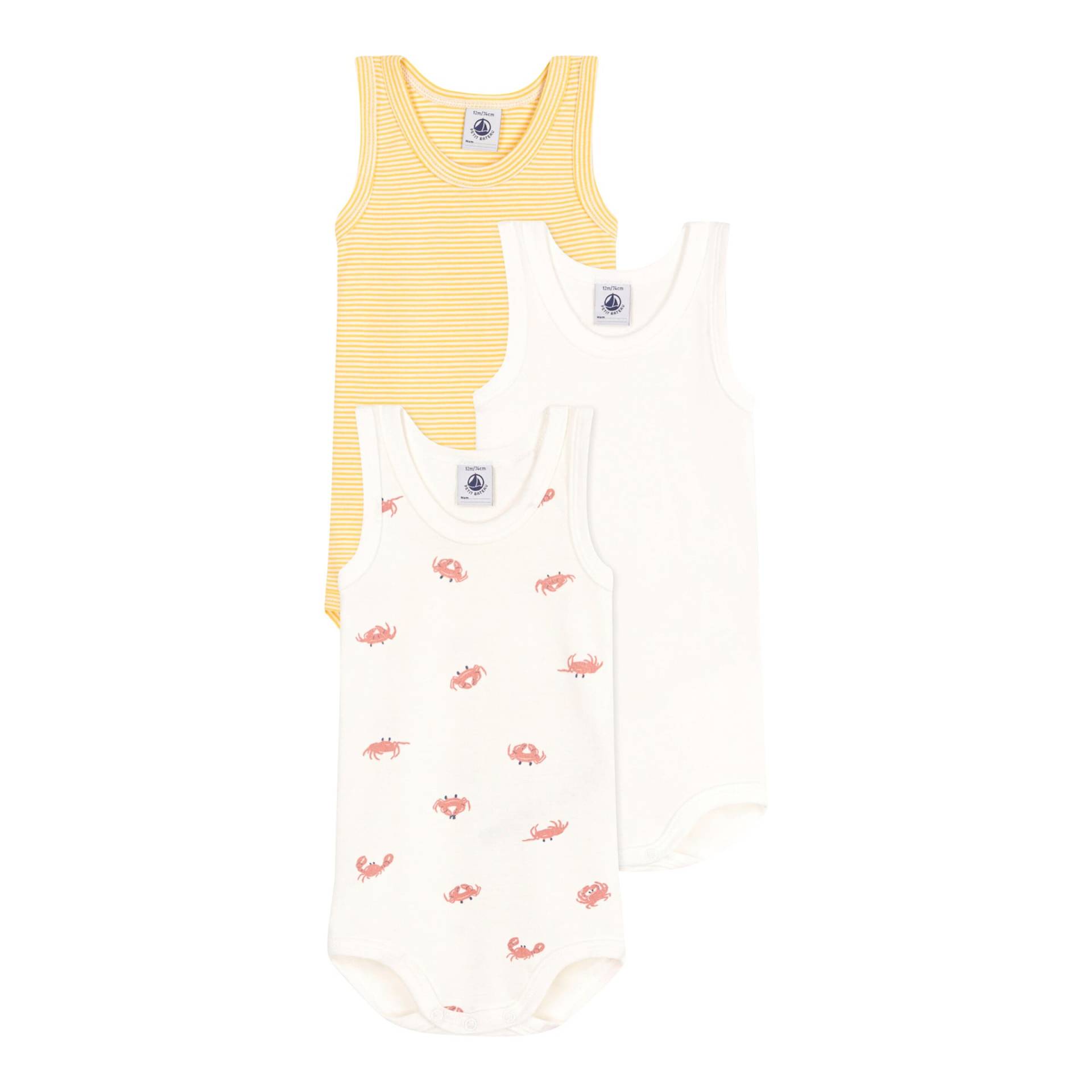 3er-Pack Bodys ohne Arm Krabben Ringel 3er-Pack Bodys ohne Arm Krabben Ringel von Petit Bateau