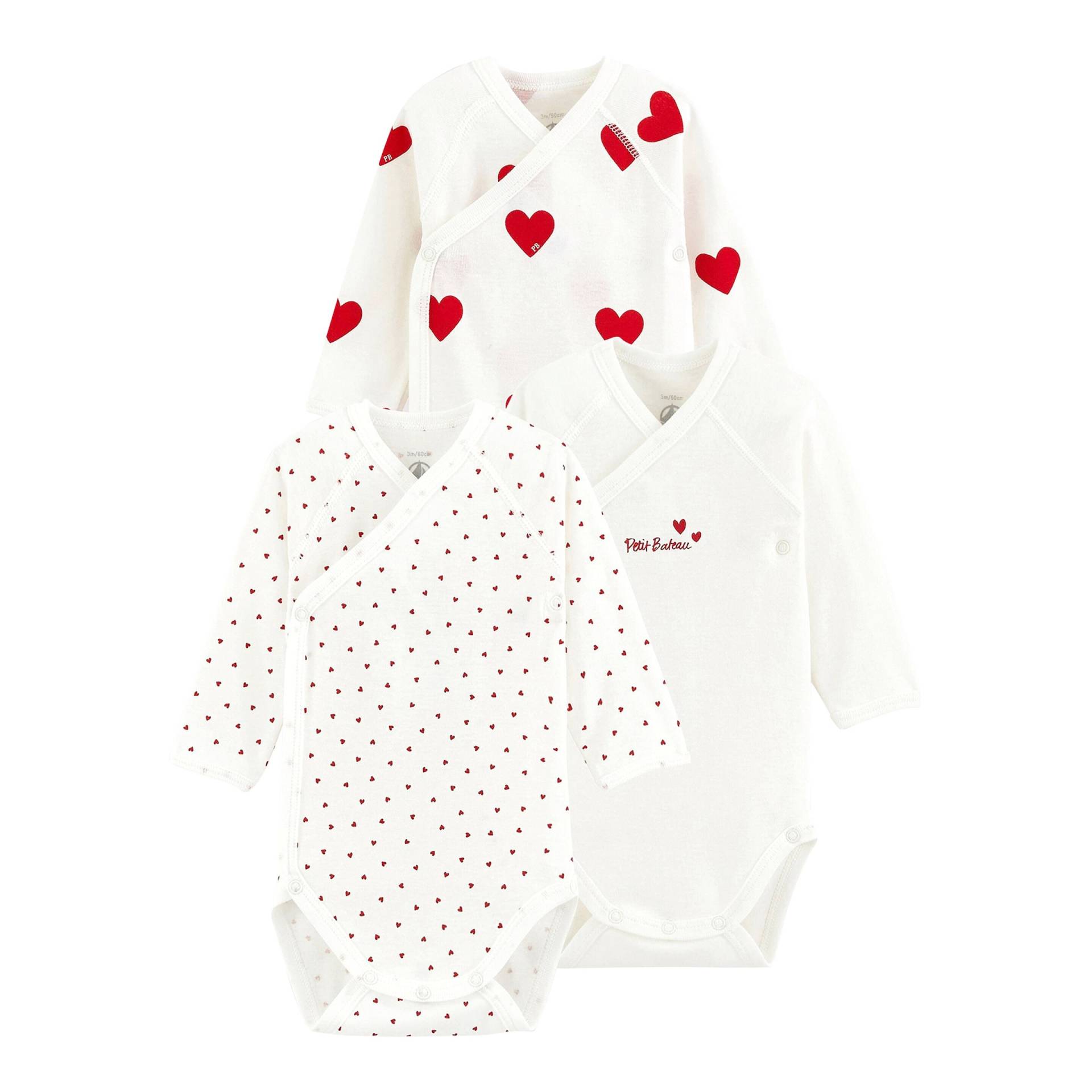 3er-Pack Wickelbodys langarm Herzen von Petit Bateau