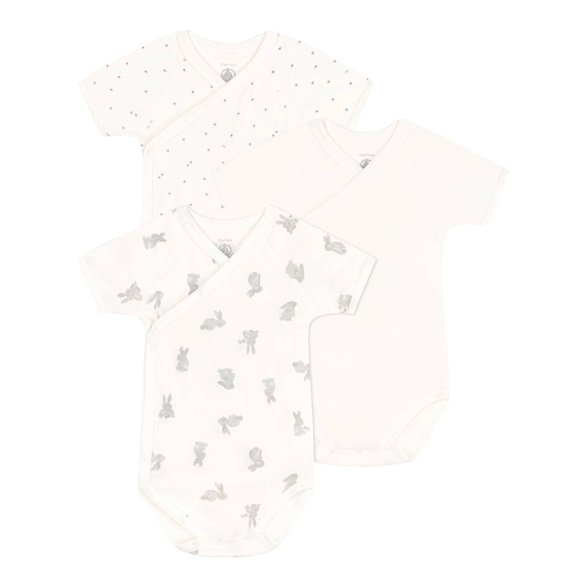 3er-Pack Wickelbodys kurzarm Hasen Sterne von Petit Bateau