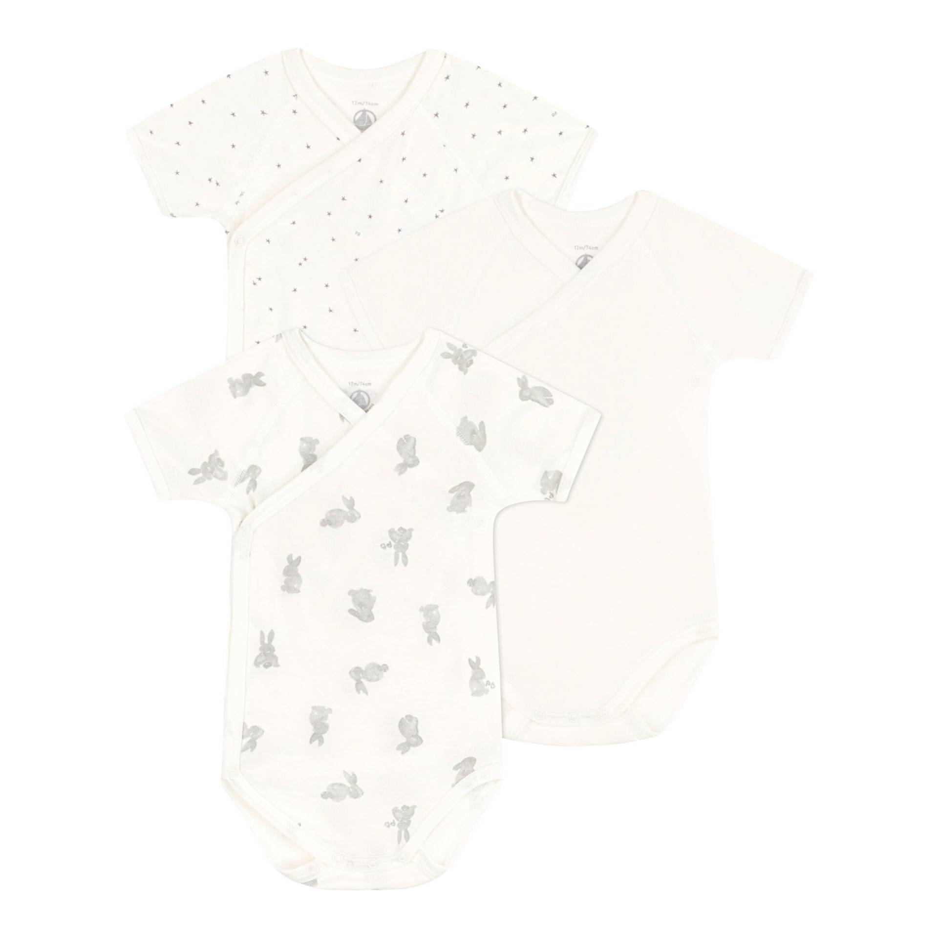 3er-Pack Wickelbodys kurzarm Hasen Sterne von Petit Bateau