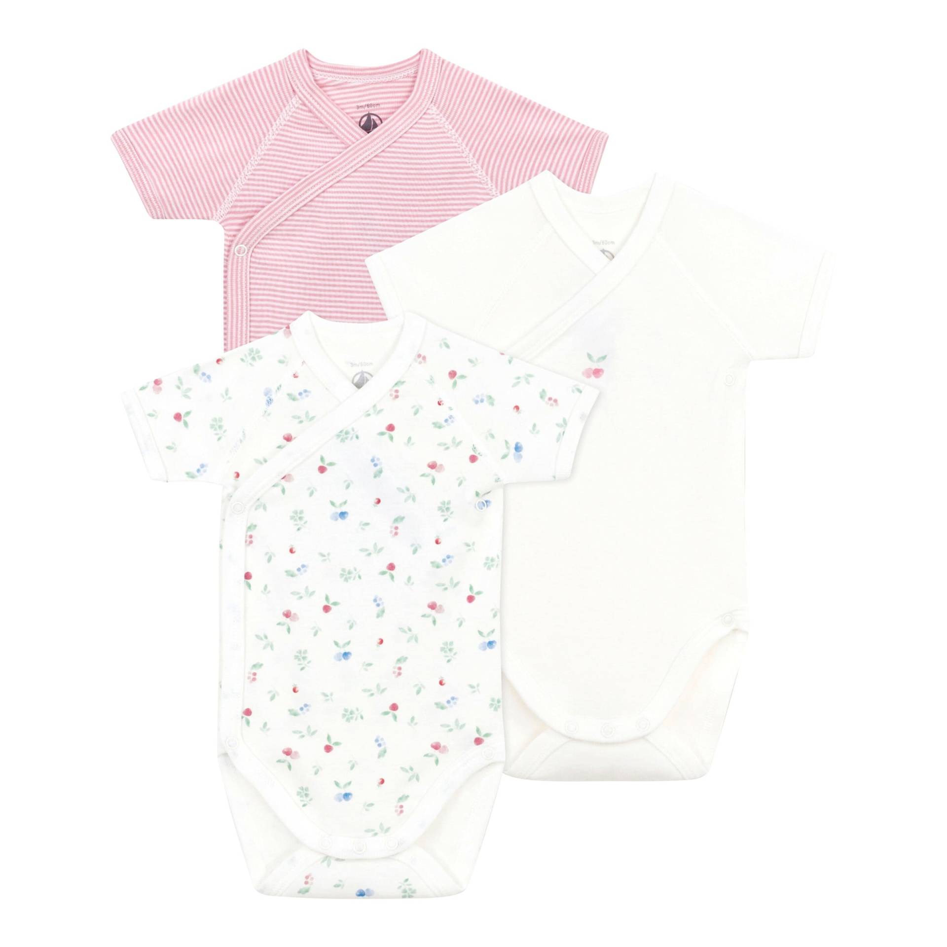 3er-Pack Wickelbodys kurzarm Kirschen Ringel von Petit Bateau