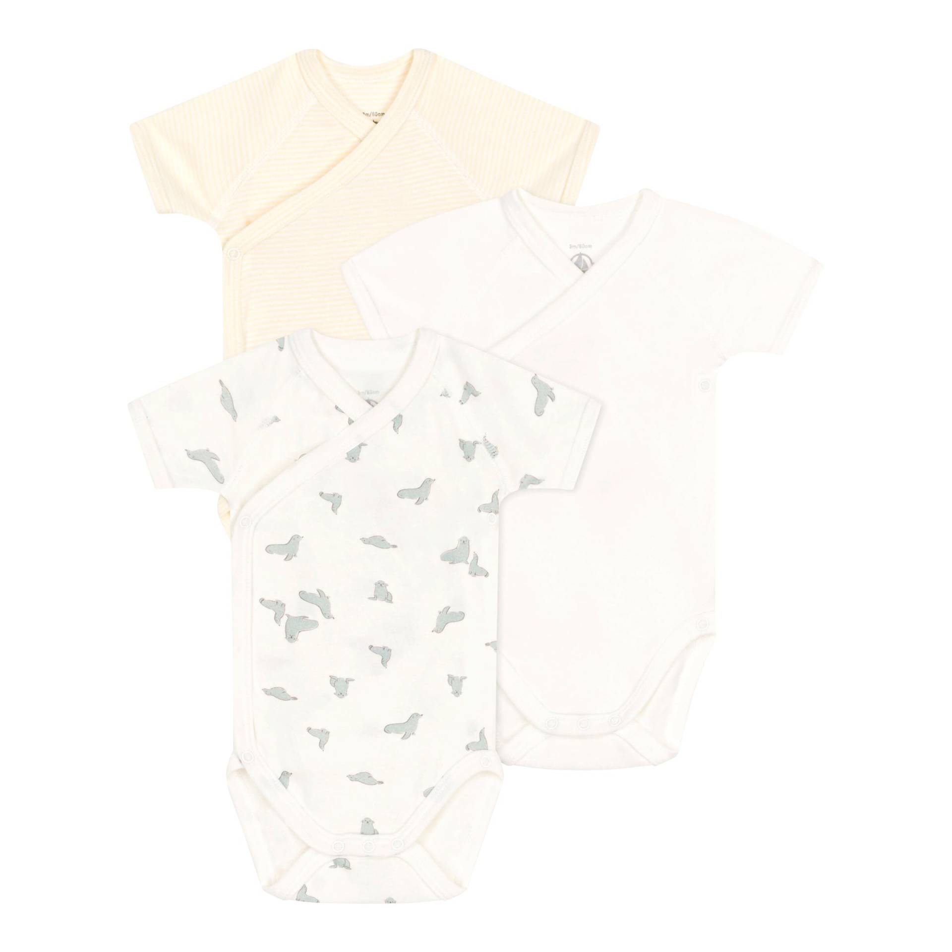 3er-Pack Wickelbodys kurzarm Robben Ringel von Petit Bateau