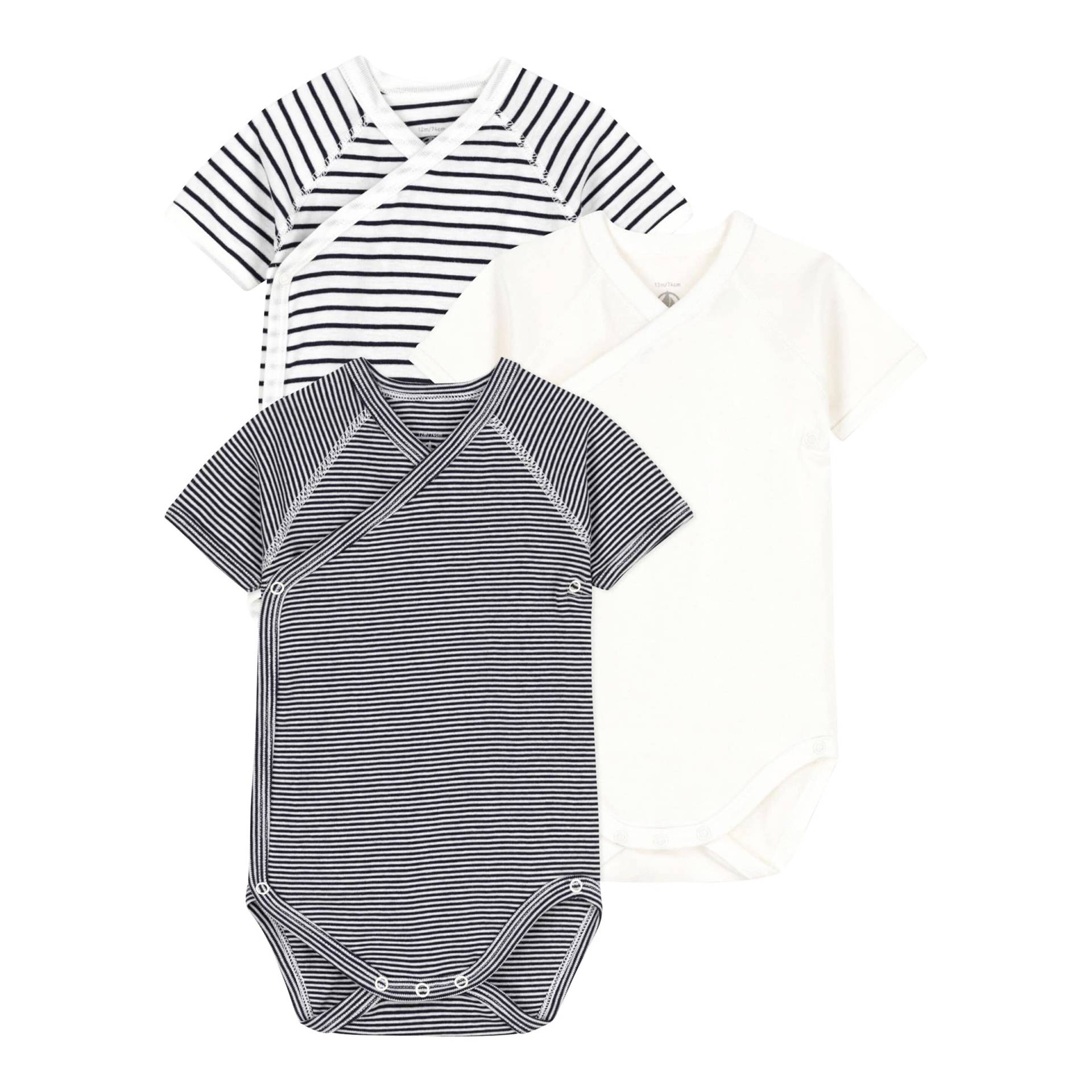 3er-Pack Wickelbodys kurzarm Uni Ringel von Petit Bateau