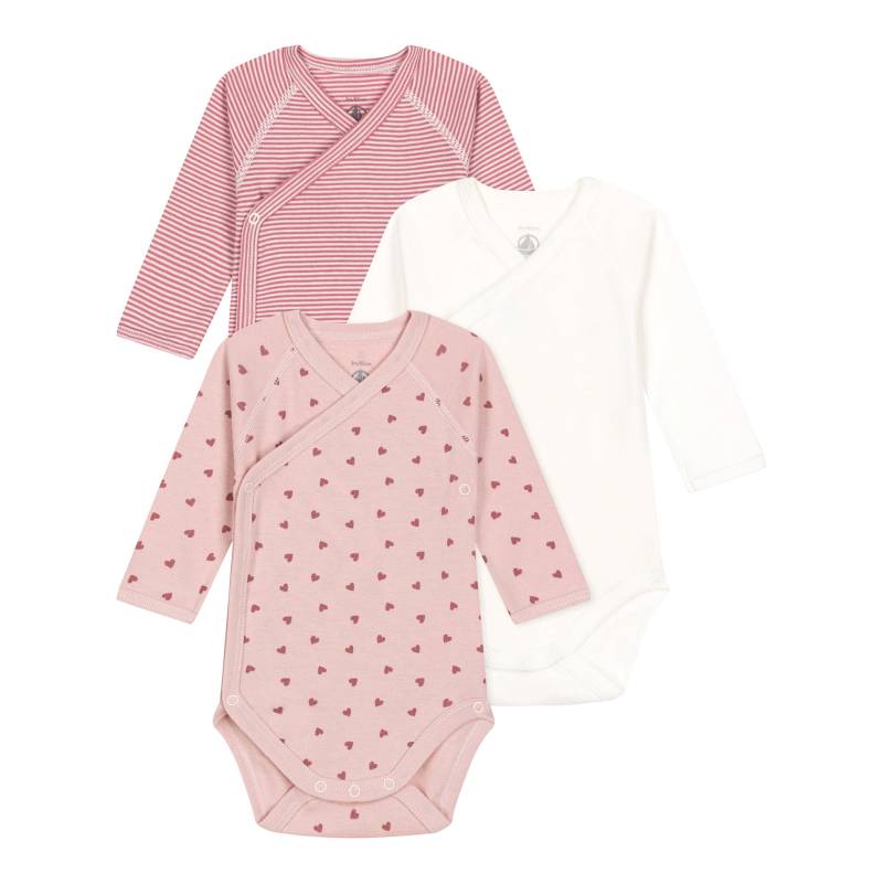 3er-Pack Wickelbodys langarm Herzen Ringel von Petit Bateau