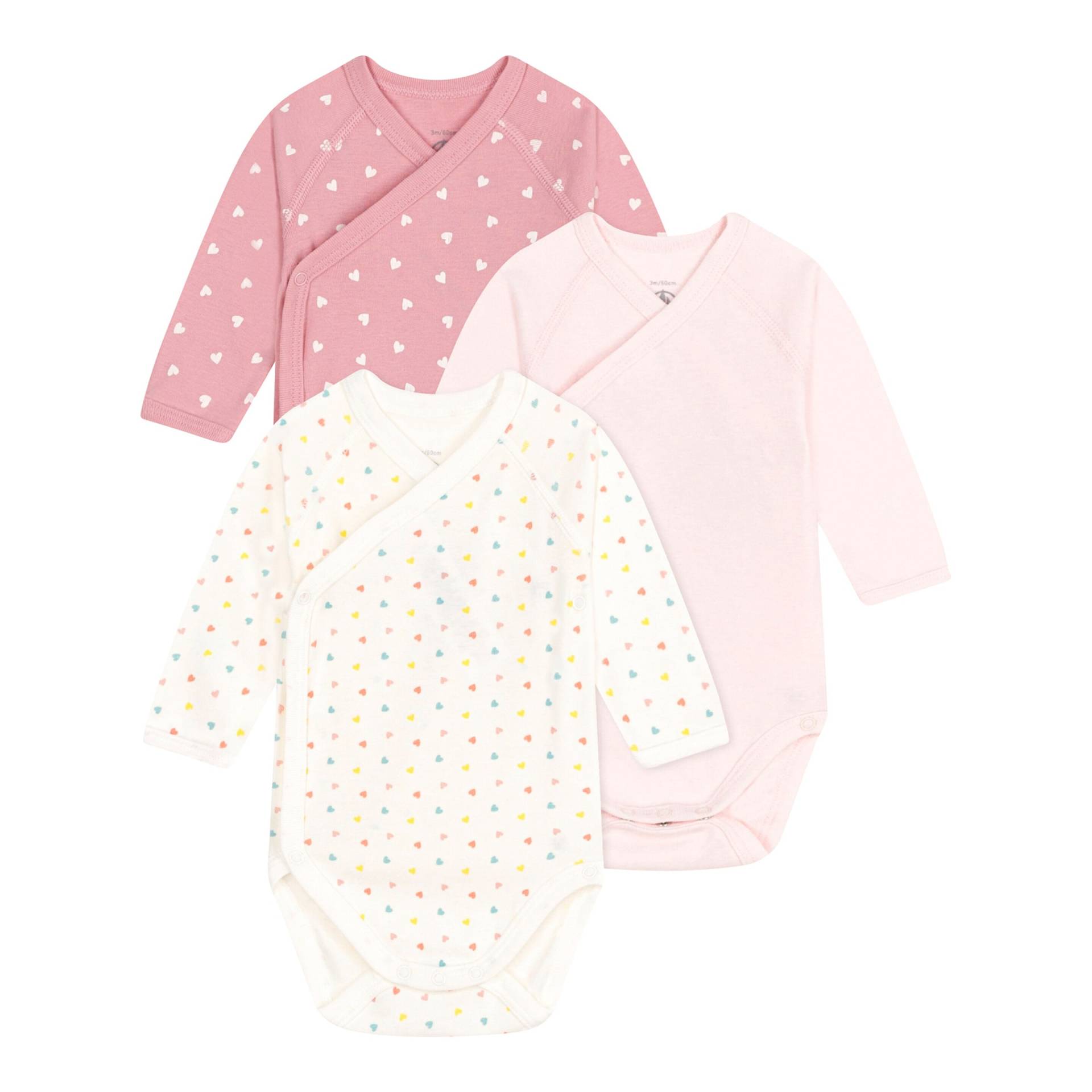 3er-Pack Wickelbodys langarm Herzen von Petit Bateau