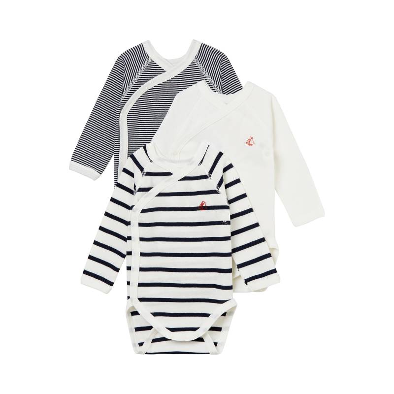 3er-Pack Wickelbodys langarm Uni Ringel Streifen von Petit Bateau