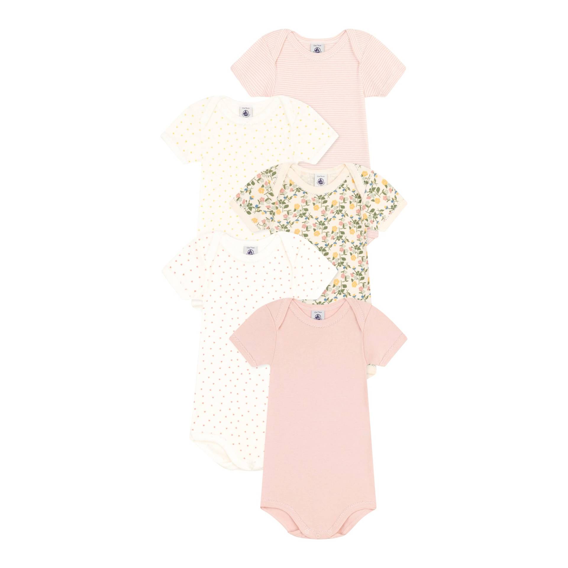 5er-Pack Bodys kurzarm Herzen Blumen Ringel von Petit Bateau