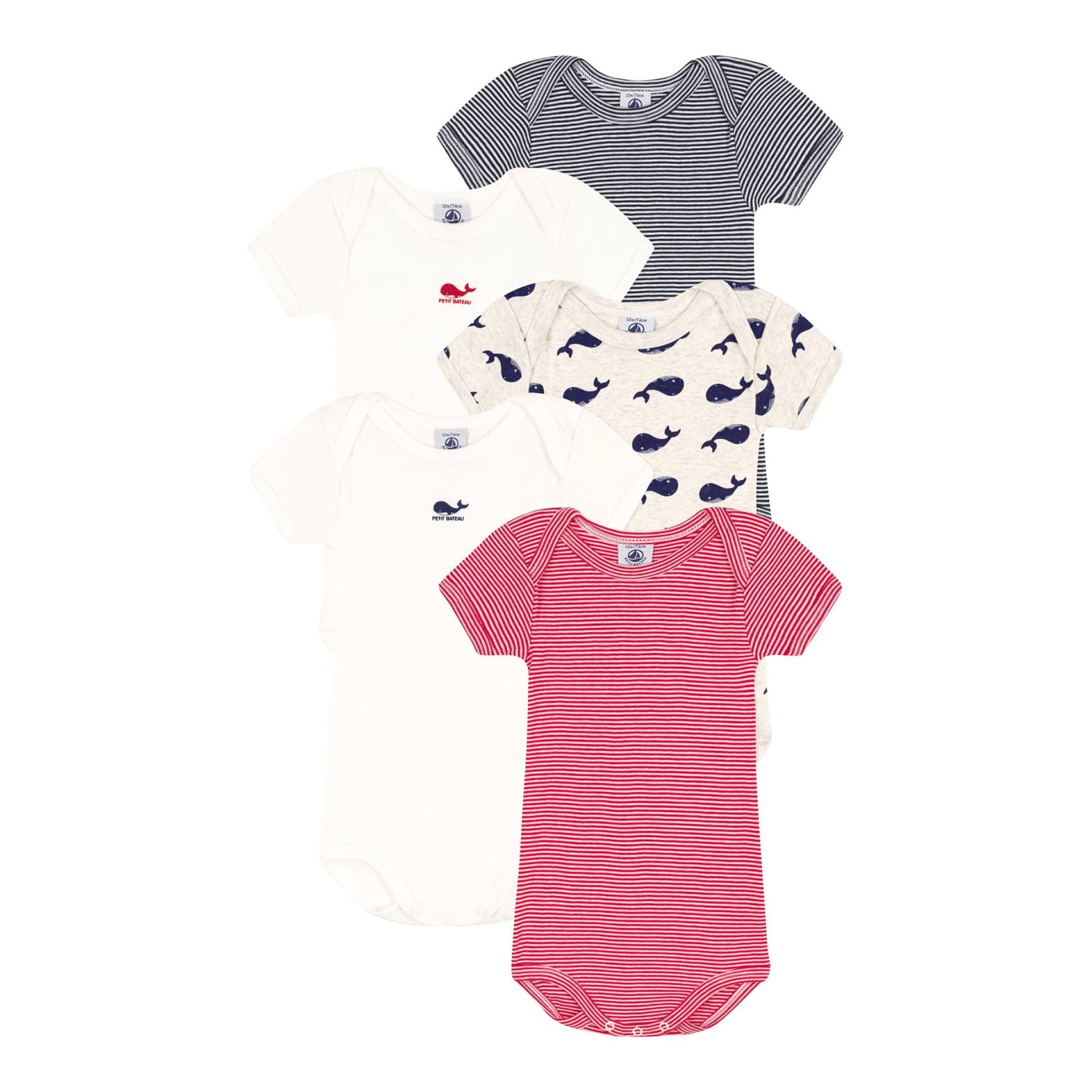 5er-Pack Bodys kurzarm Wale Ringel von Petit Bateau