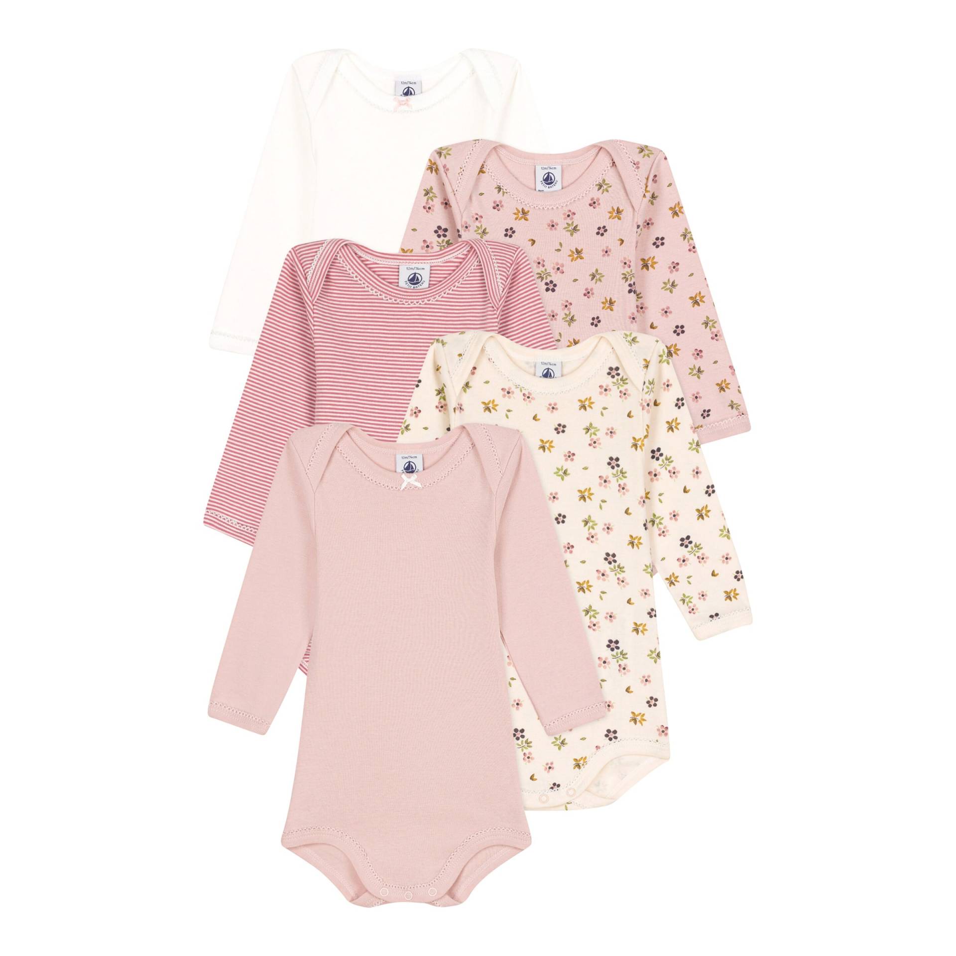 5er-Pack Bodys langarm Blumen Ringel von Petit Bateau