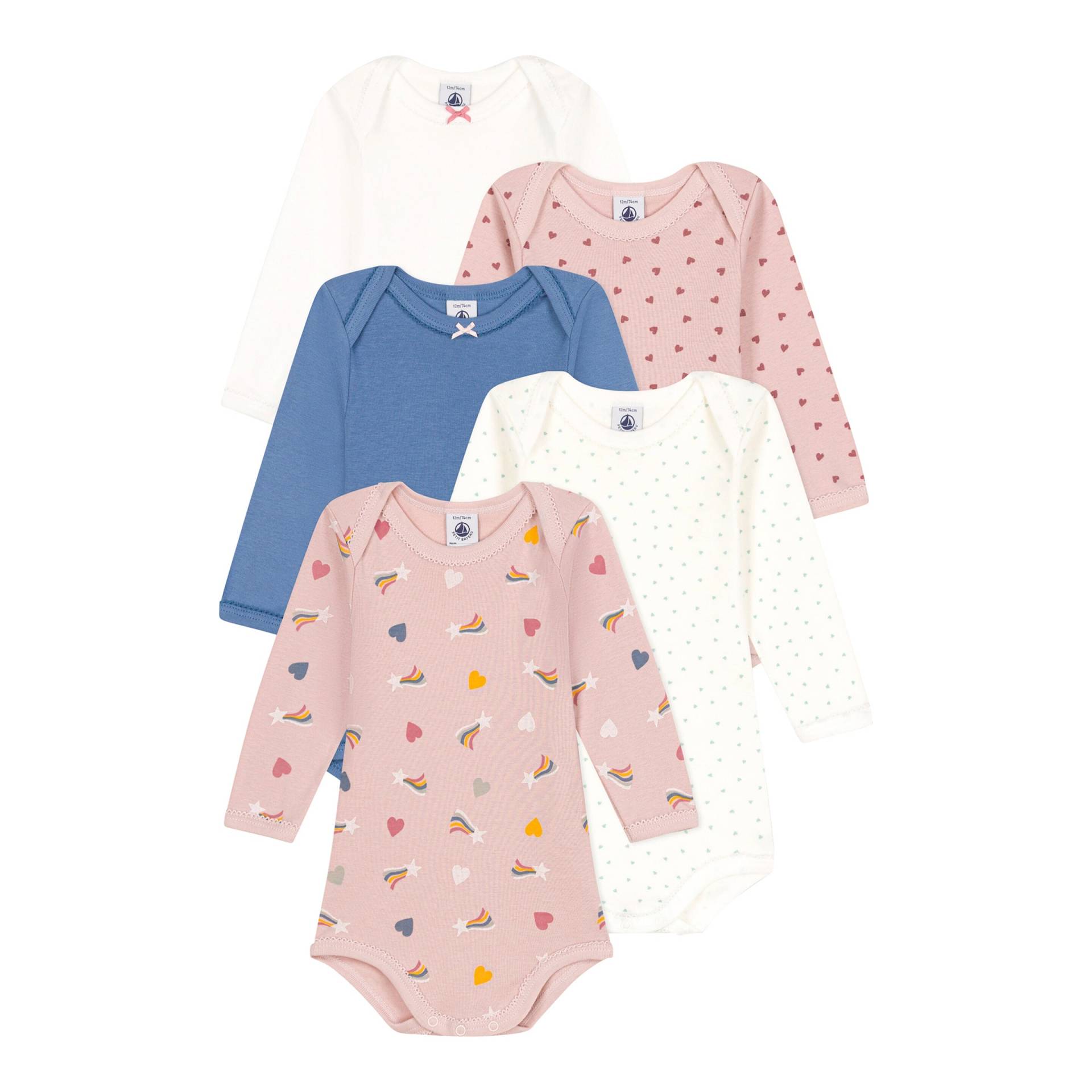 5er-Pack Bodys langarm Herzen Sterne von Petit Bateau