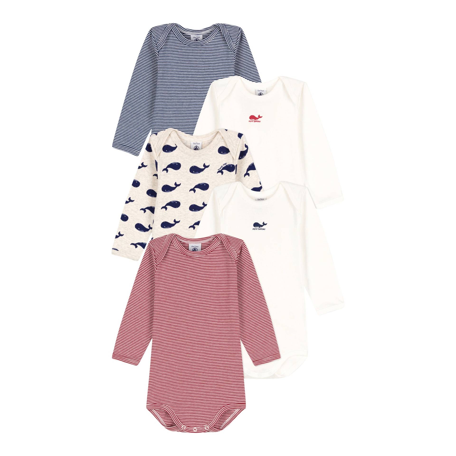 5er-Pack Bodys langarm Wale Ringel von Petit Bateau