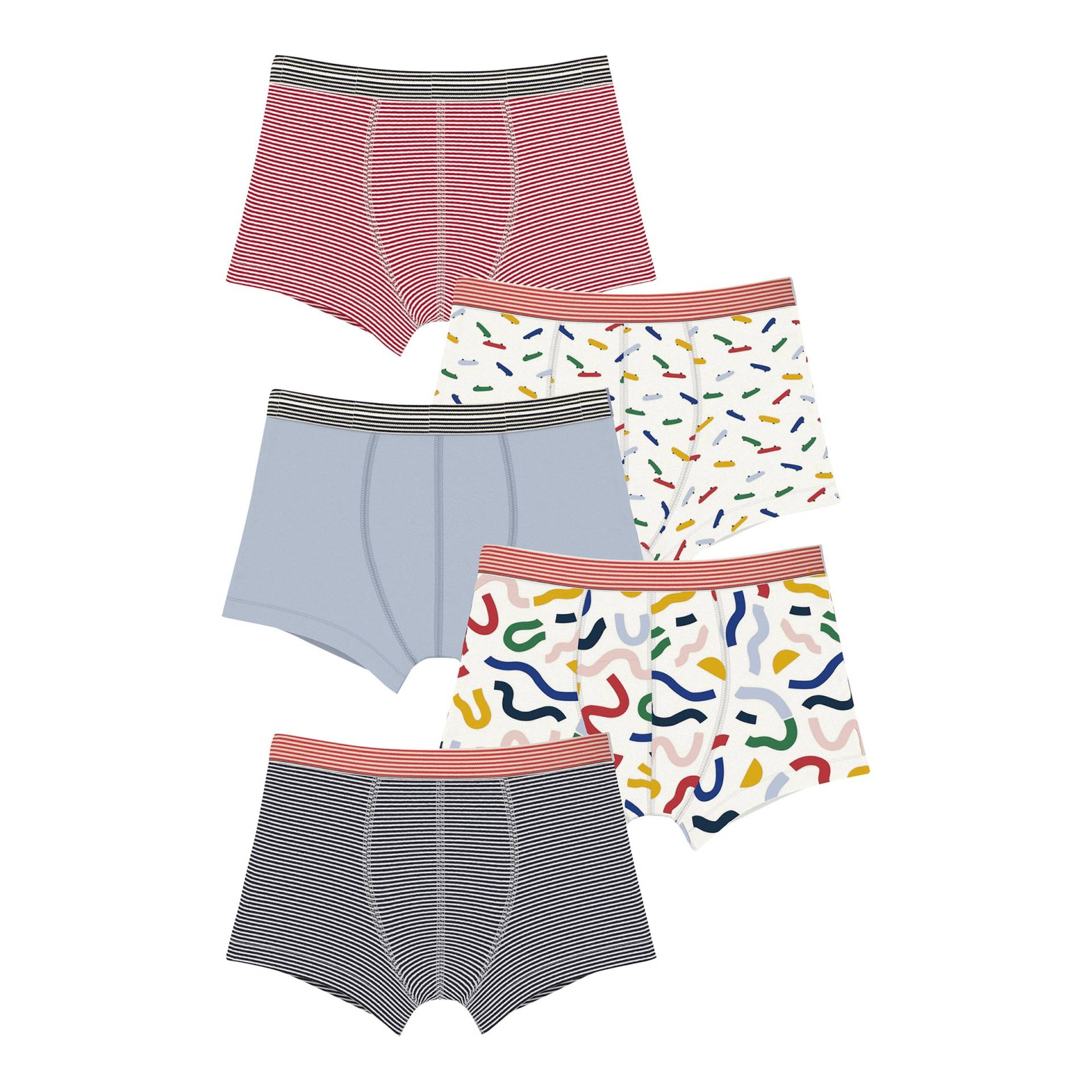 5er-Pack Boxershorts Skateboeards Ringel von Petit Bateau