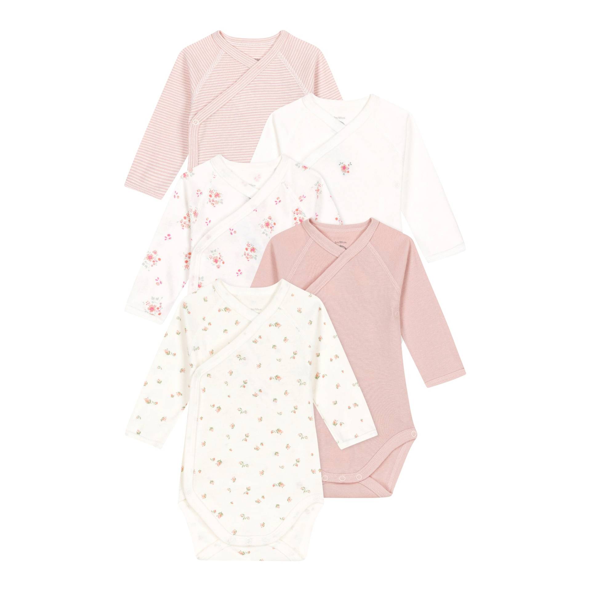 5er-Pack Wickelbodys langarm Blumen Ringel von Petit Bateau