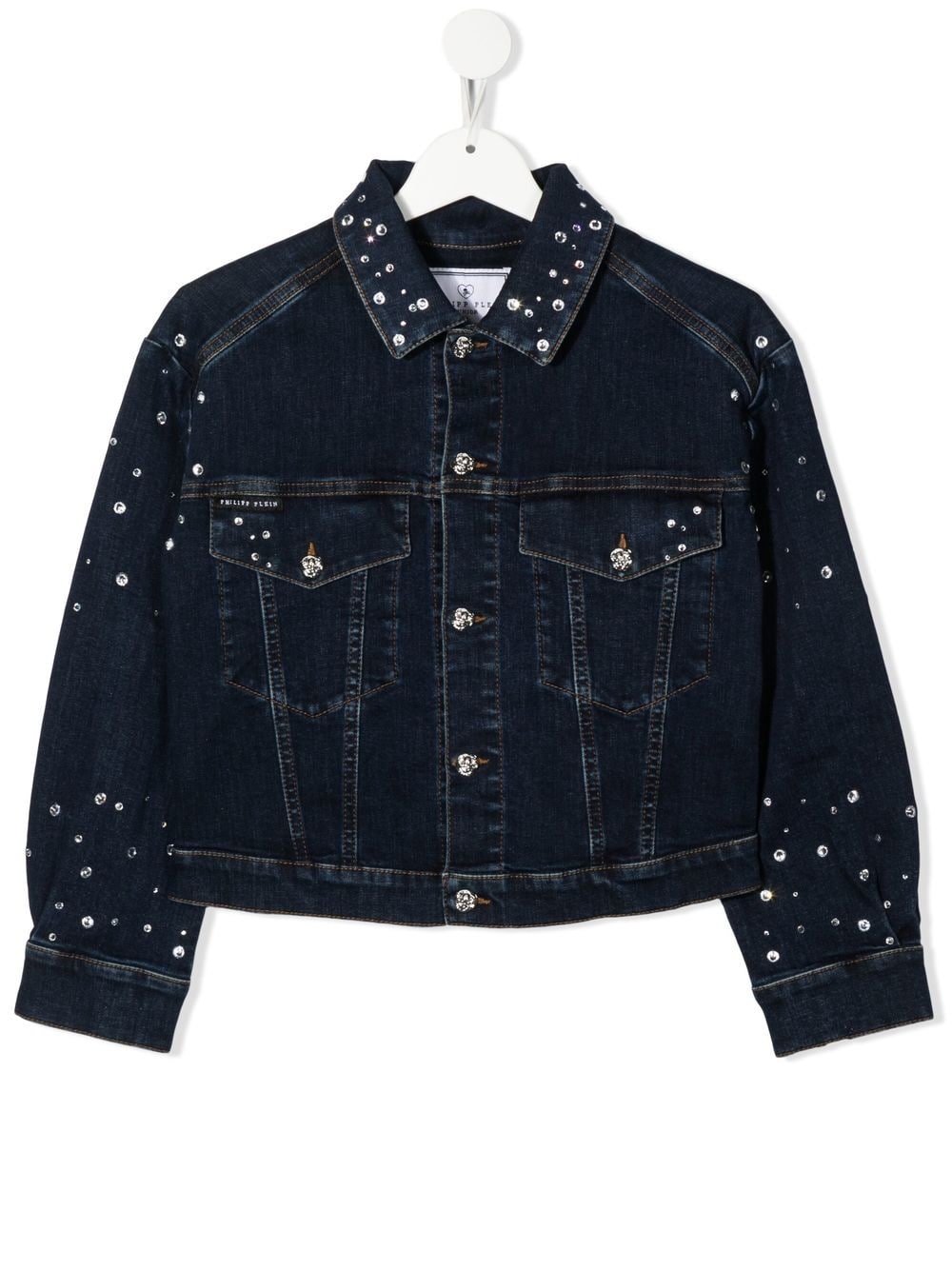 Philipp Plein Junior crystal-embellished four-pocket denim jacket - Blue von Philipp Plein Junior