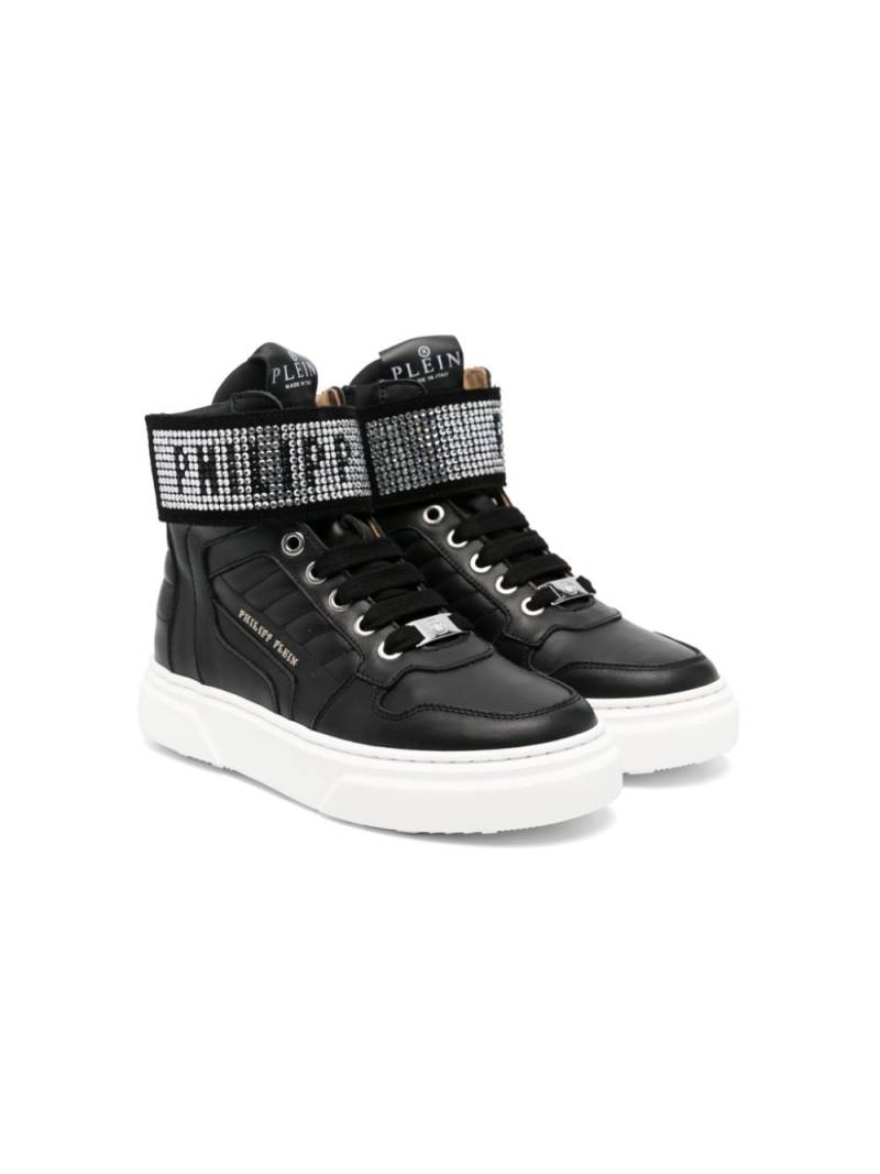 Philipp Plein Junior crystal-embellished leather sneakers - Black von Philipp Plein Junior