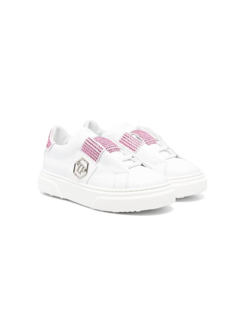 Philipp Plein Junior crystal-embellished leather sneakers - White von Philipp Plein Junior