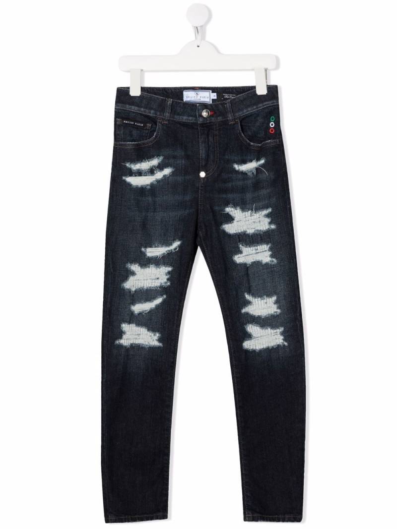 Philipp Plein Junior distressed slim-cut jeans - Blue von Philipp Plein Junior